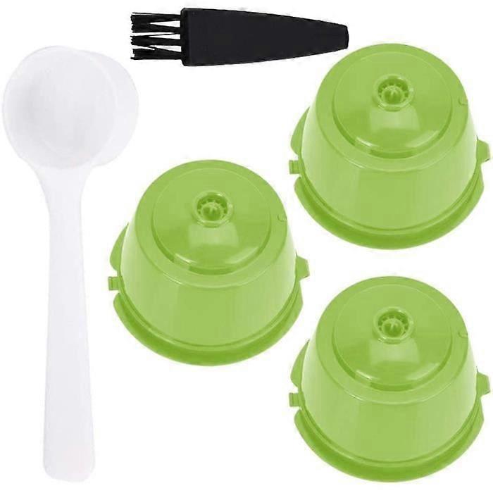 Reusable Coffee Filter Capsules, Refillable Capsules, Dolce Gusto Refillable Capsule, (1 Spoon 1 Brush) 3pcs, green
