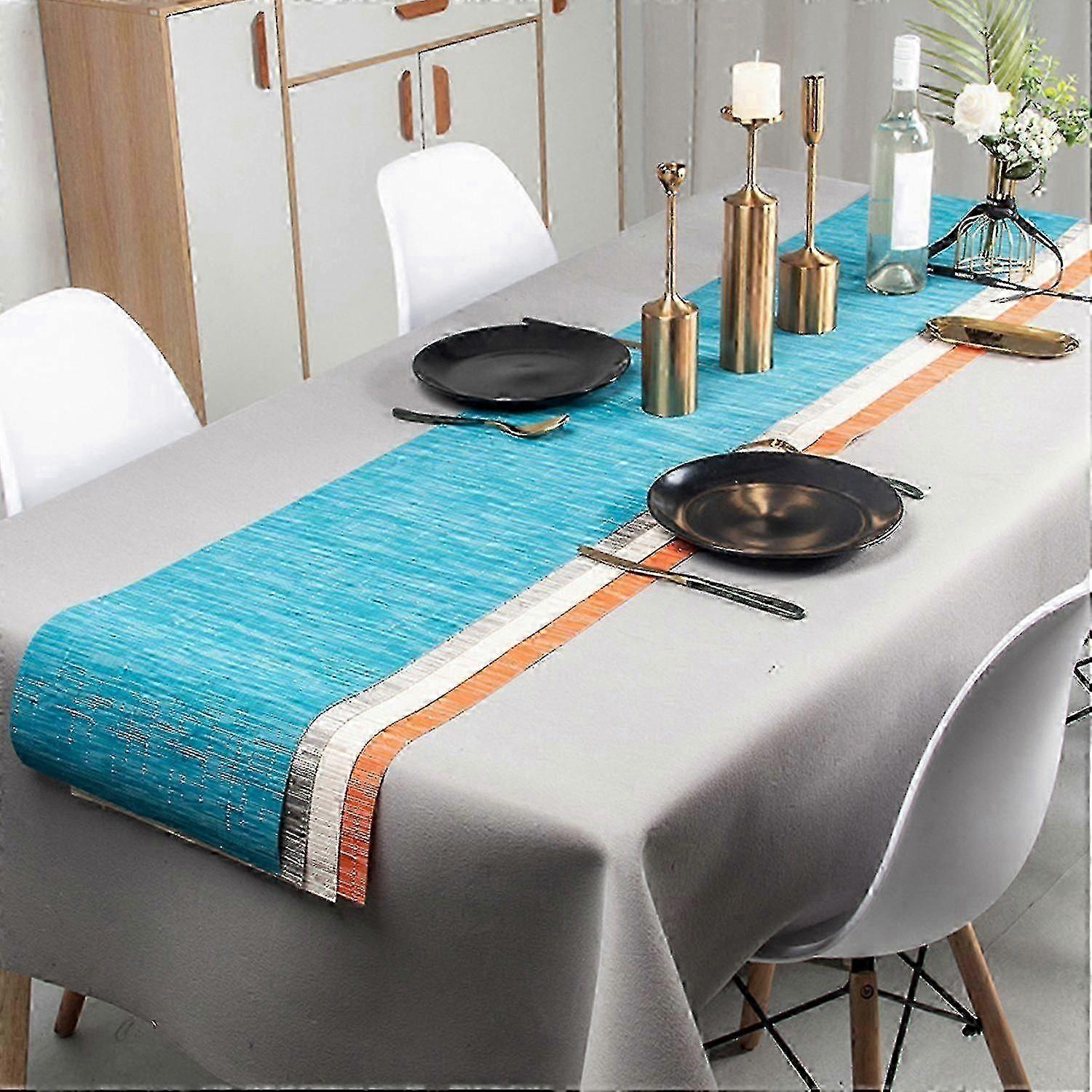 Bamboo Texture Heat Insulation PVC Table Runner, Wedding Party Dining Table Cover, Bar Table Protector--Orange