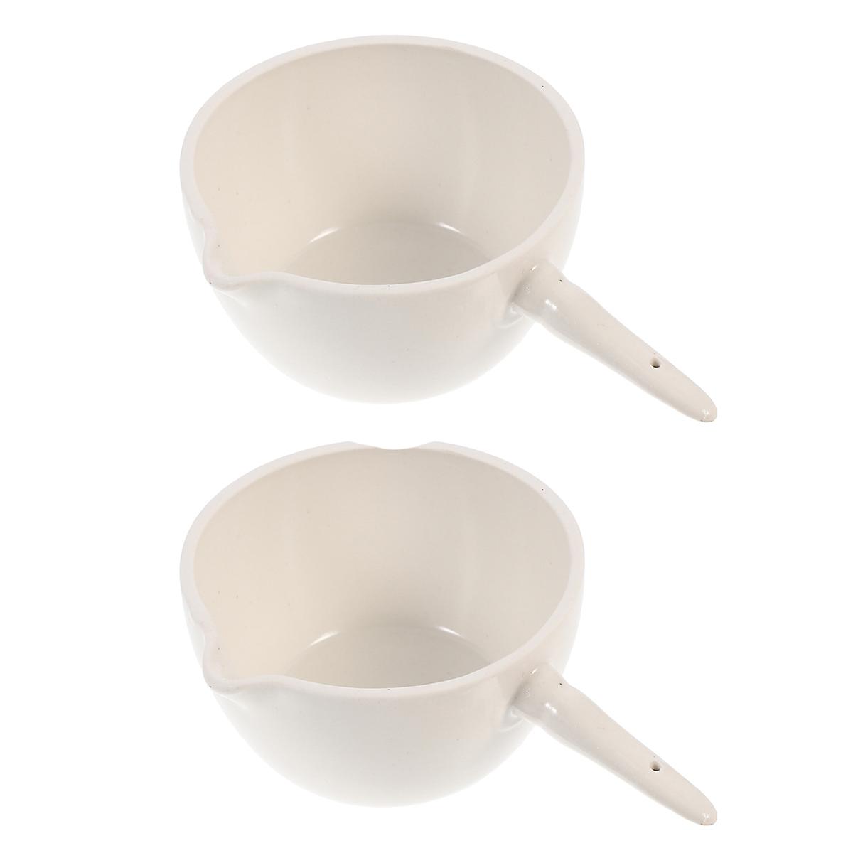 Handle Evaporating Basin Mixing Dish Laboratory Ceramic Corrosion-Resistant Stable Base 2Pcs