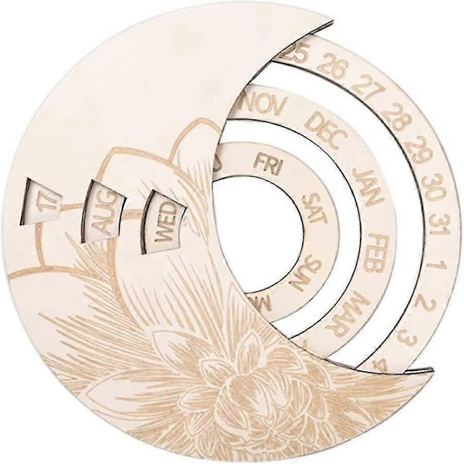Round moon permanent adjustable wall wooden calendar