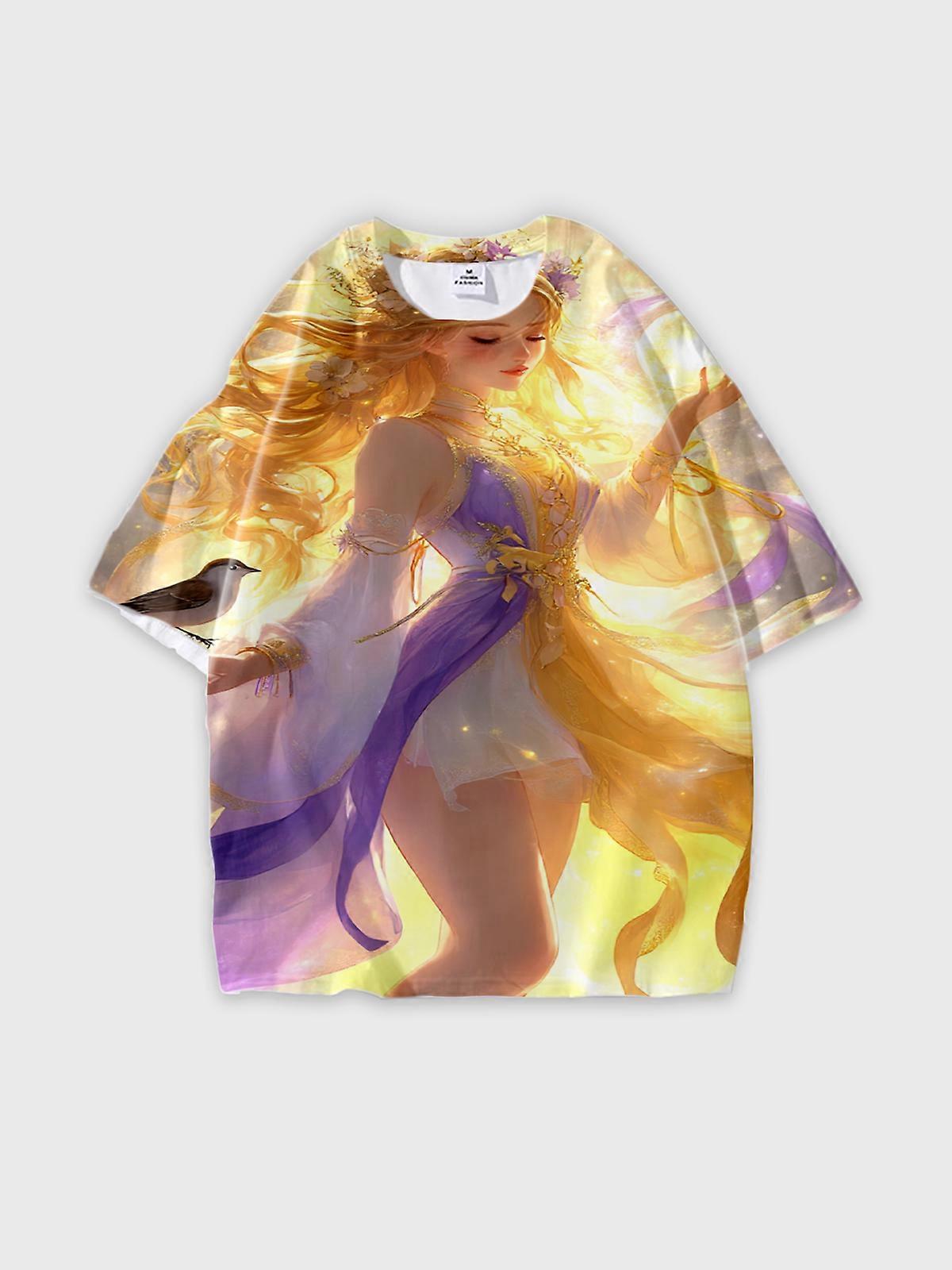 T-Shirt Round Neck, Loose Short Sleeve Pattern Graphic Tee, Unisex Summer Casual Top W1803