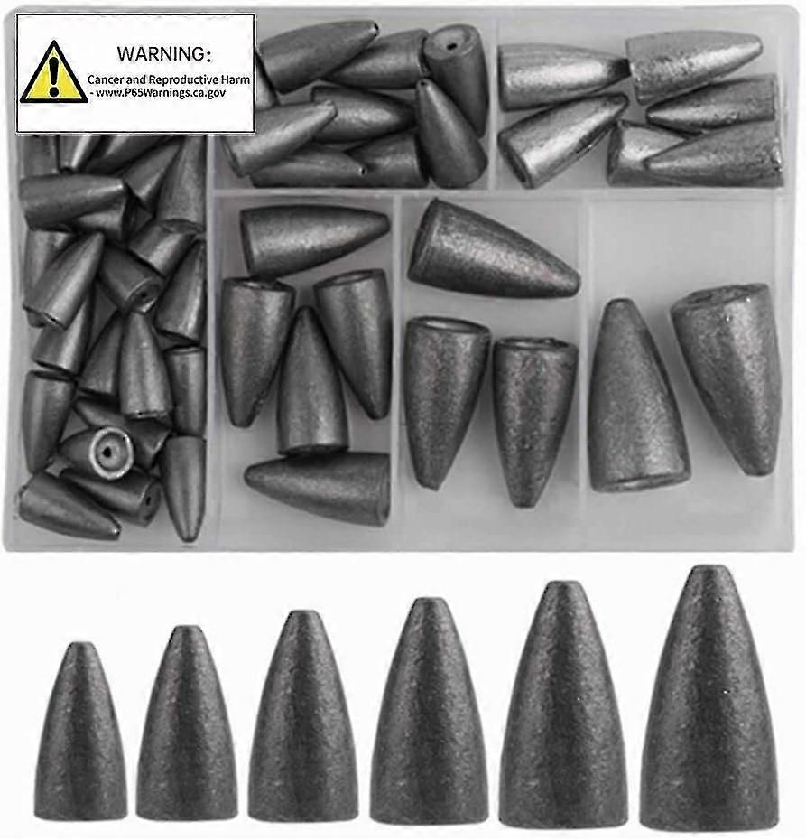 50pcs Fishing Sinkers Weights Kit Worm Fishing Sinker Weight Bullet Lead Sinkers Fishing Set