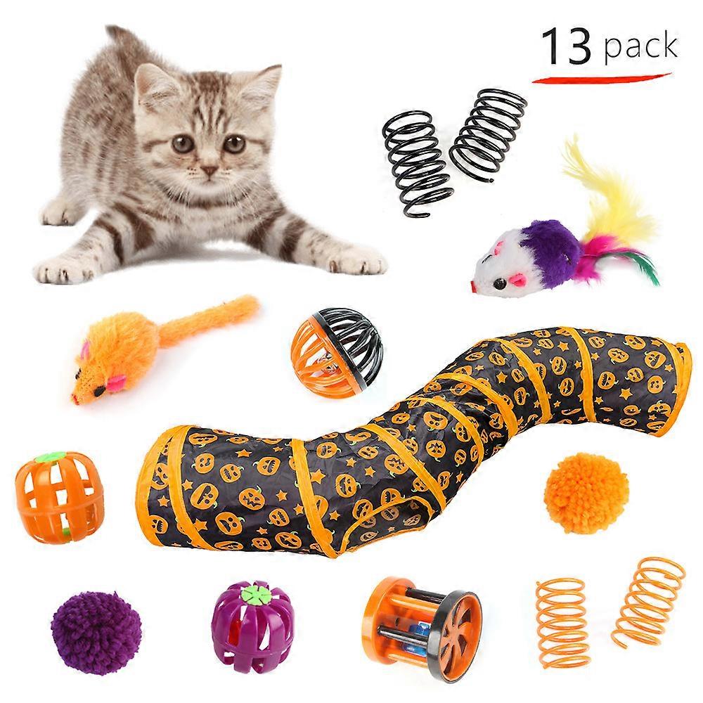 Halloween S-Pass Interactive Cat Teaser Stick Self-Play Toy 13-Piece Set