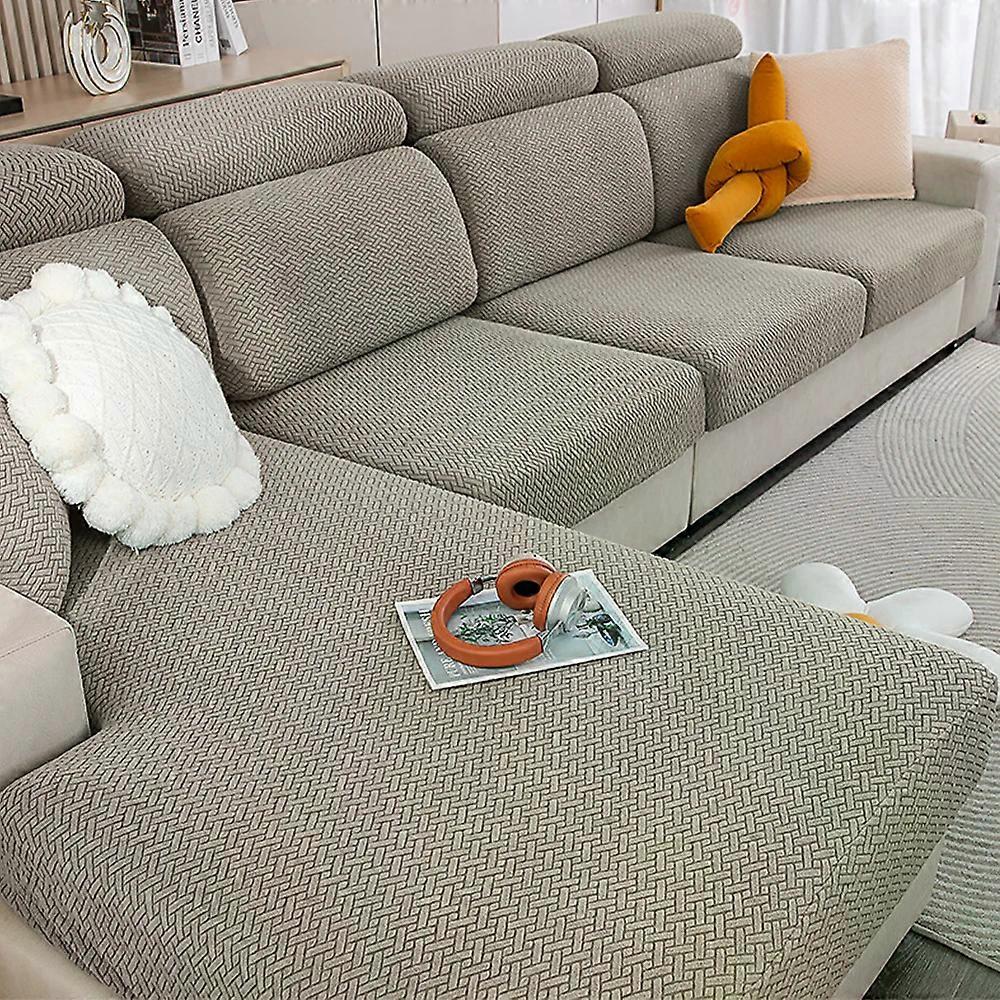 Jacquard Stretch Removable Sofa Cover for Chaise Lounge in Solid Color, Pet-Friendly