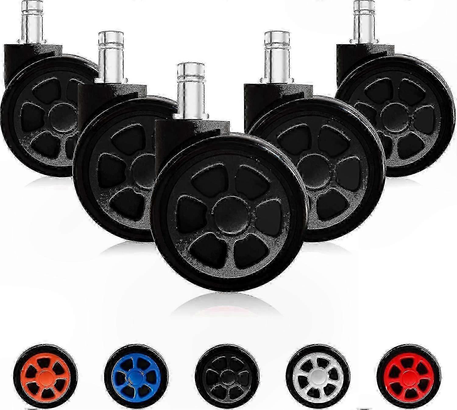 Office Chair Casters, 5-Pack Black Replacement Wheels with Anti-Slip and Smooth Rolling Design for Quiet Movement
