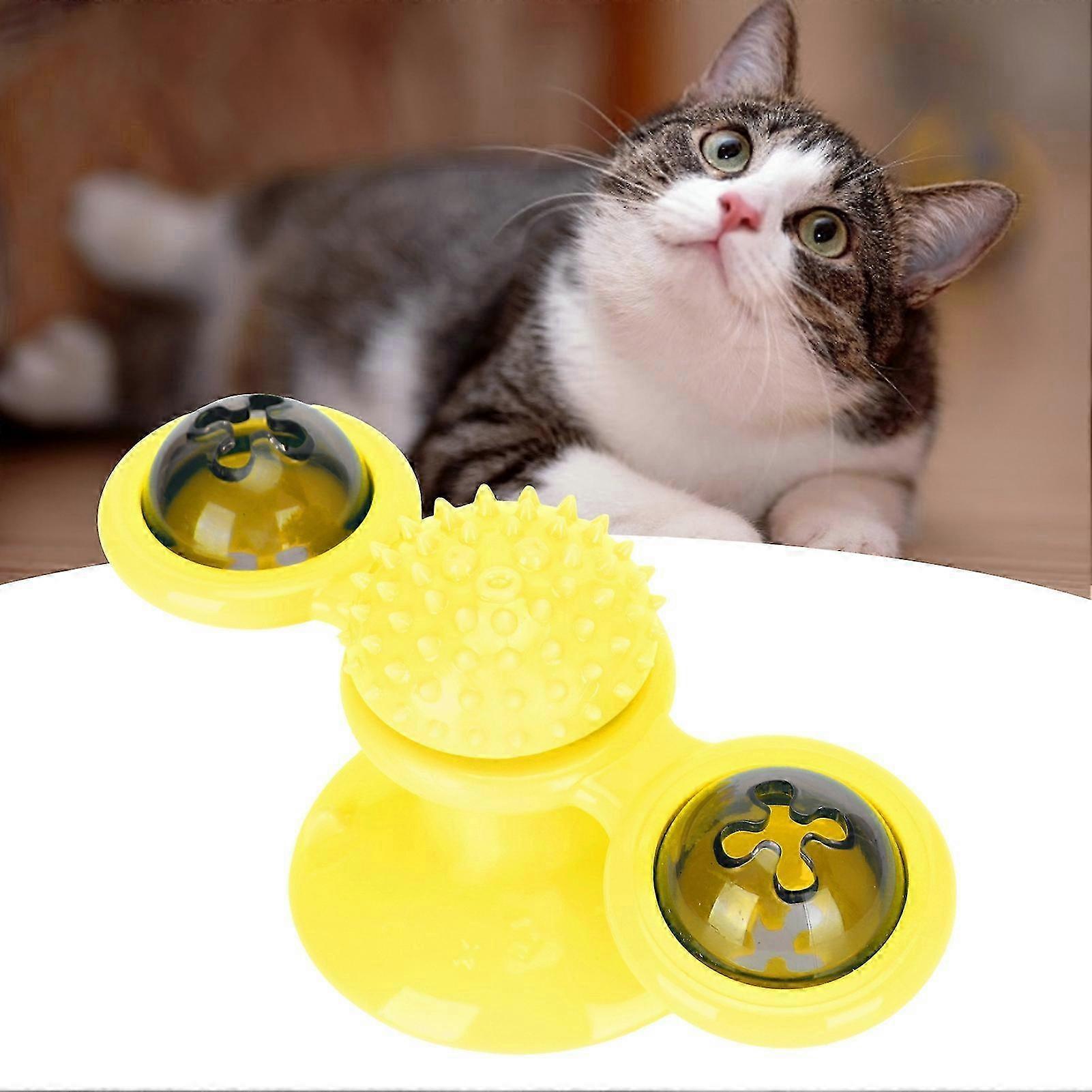 Turntable Interactive Cat Toys Rotatable Windmill Teasing Toy with LED and Catnip ballYellow 2025