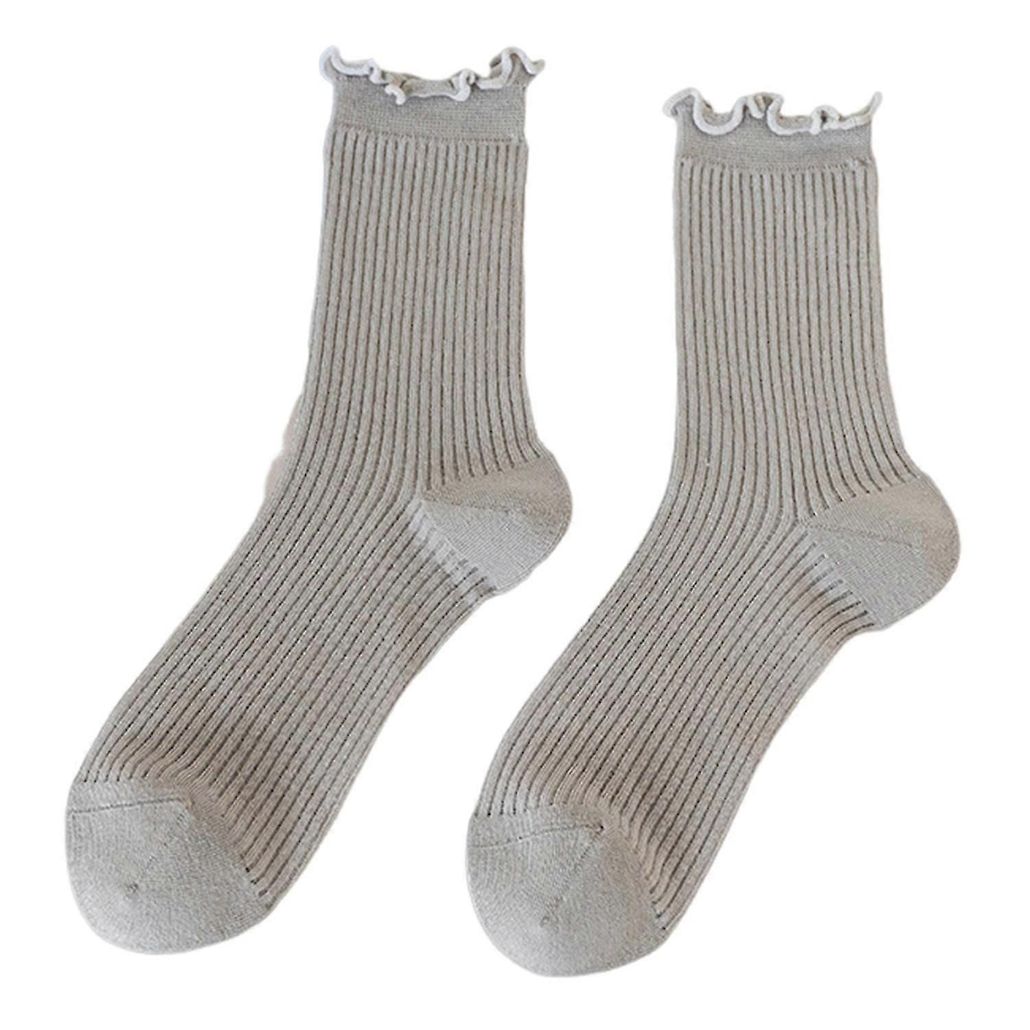 1 Pair Women Summer Socks Hollow Mesh Mid-tube Shirring Edge Anti-slip Solid Color High Elasticity