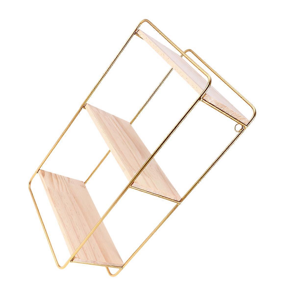 Wall Mounted Bookshelf Storage Rack for Bedroom and Living Room Bamboo Material Golden Color with Wall Hanging Function 1Set
