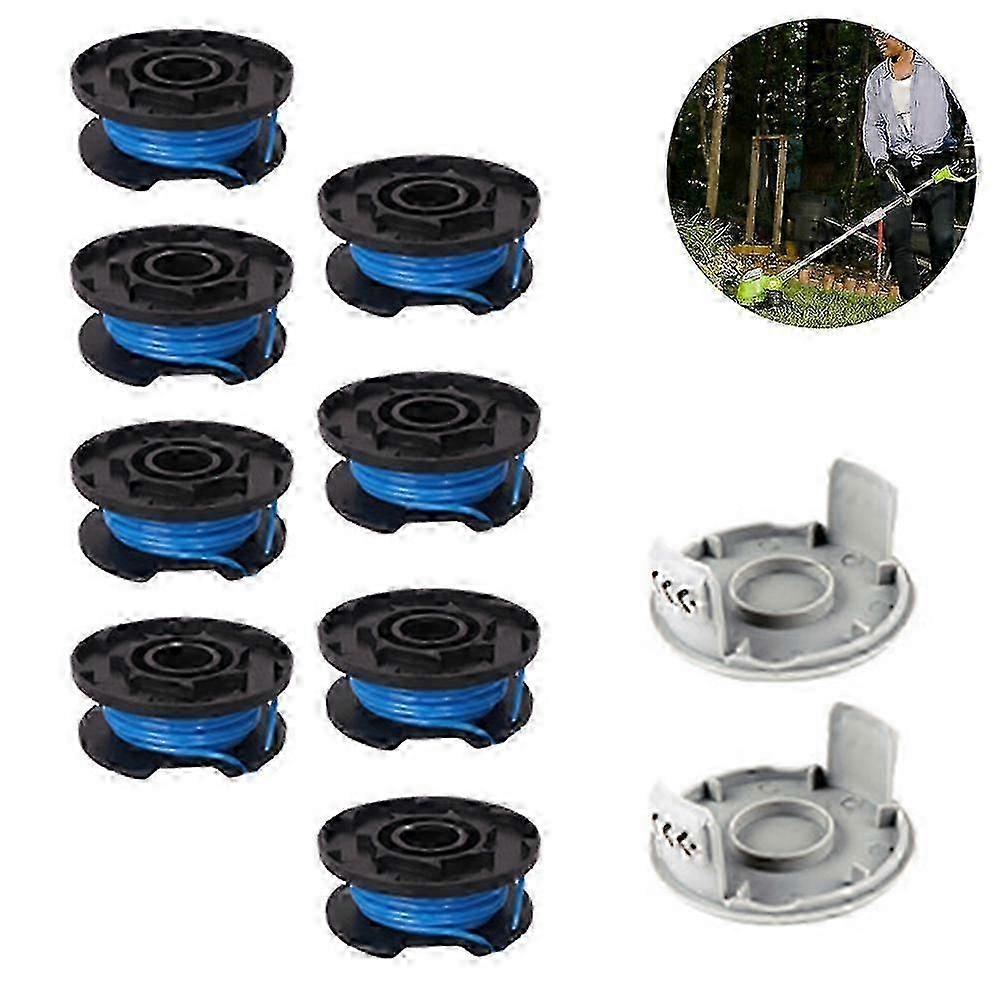 Trimmer Replacement Spool Line Include 2 Trimmer Cap Compatible Ryobi One+ AC14RL3A 18V, 24V,40V Cordless Trimmers(8 Spool and 2 Cap)