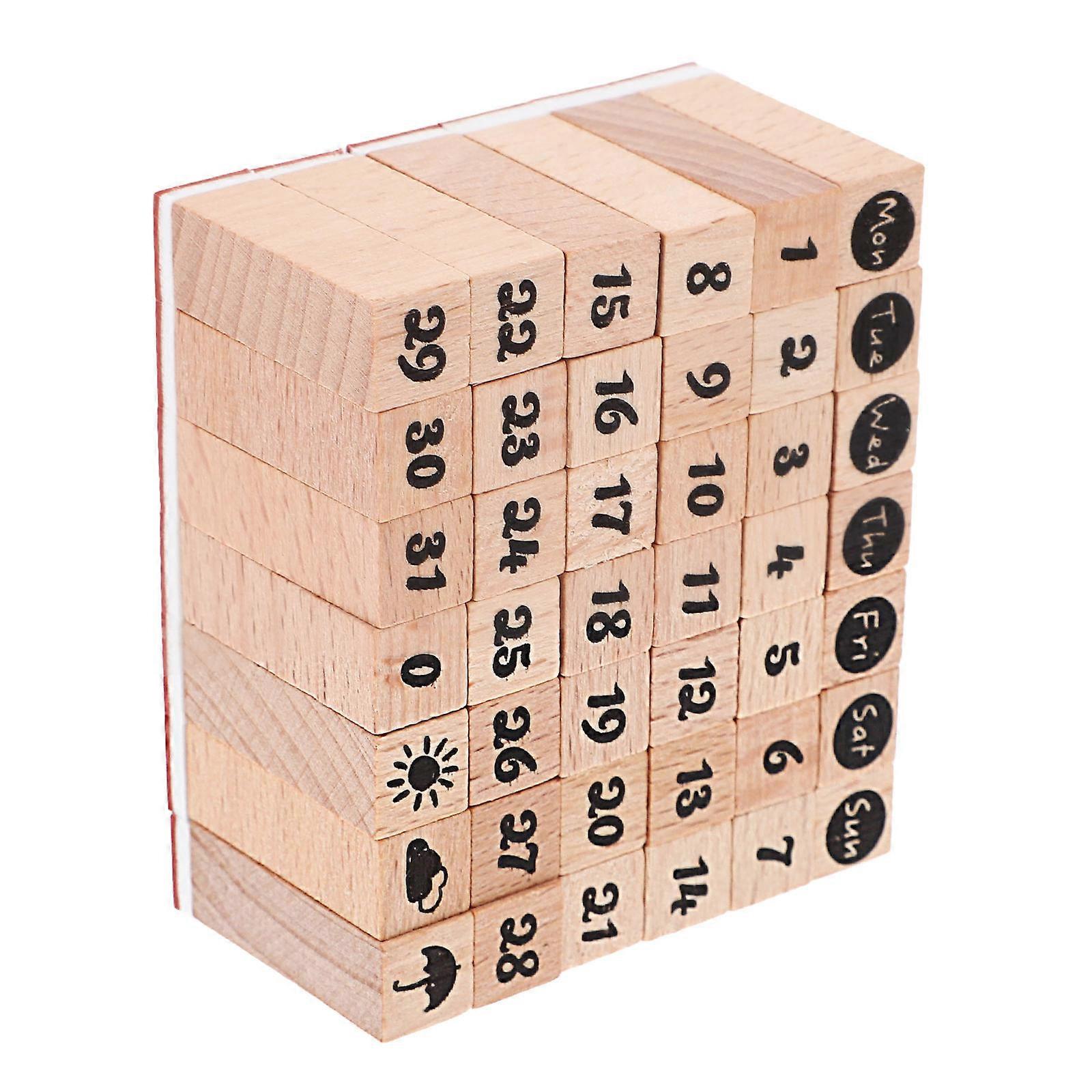 126Pcs Wooden Rubber Stamps Number Week Weather for Scrapbooking
