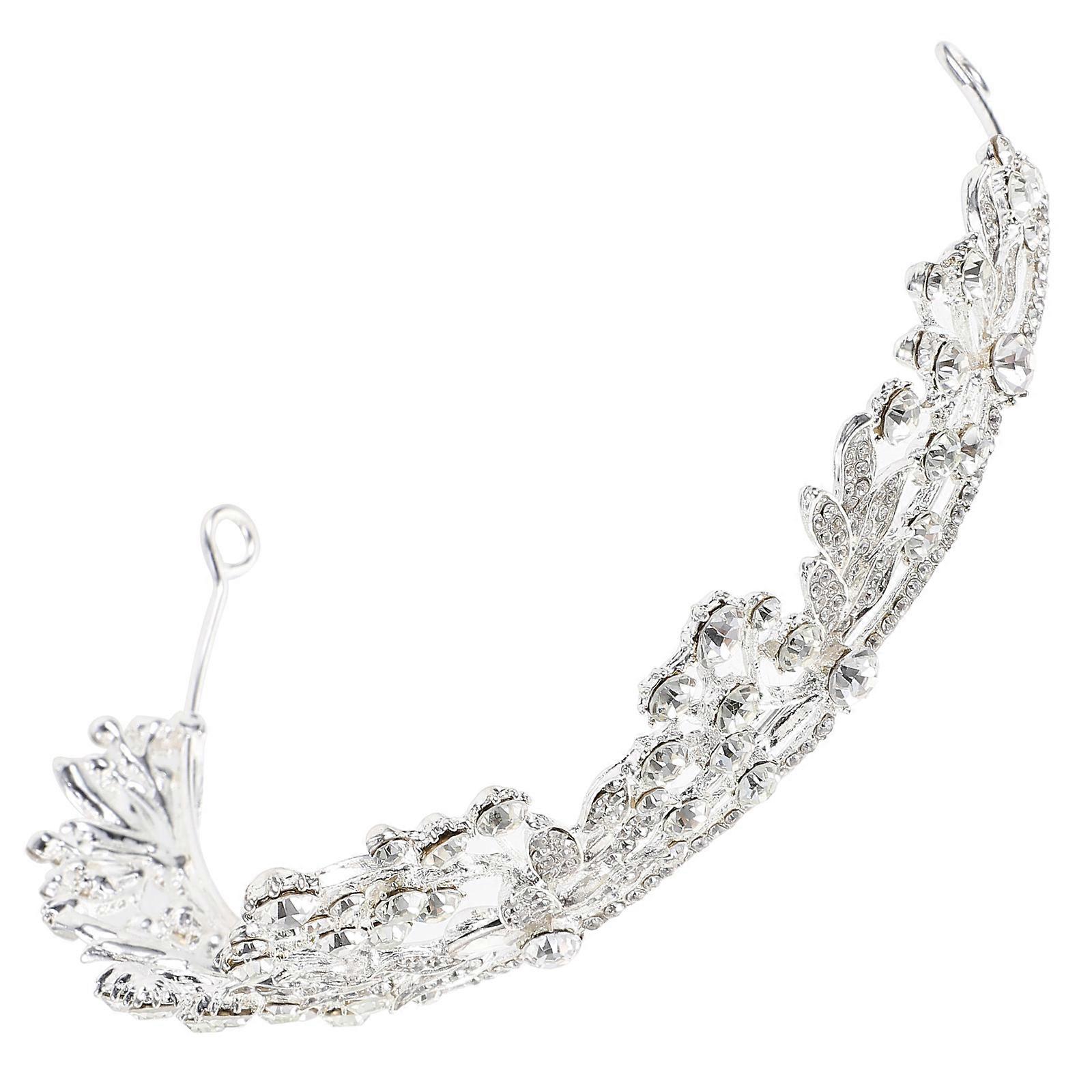 Silver Crown Headband for Bride with Rhinestone Detail 2Pcs Pack