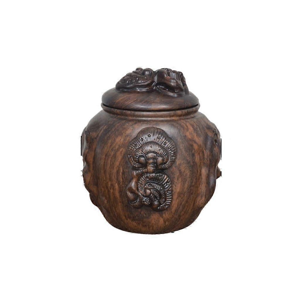 Ceramic Tea Caddy Tea Tin with Wooden Carved Embossed Design, Retro Tea Storage Container, Log Tea Can, 250ml Capacity