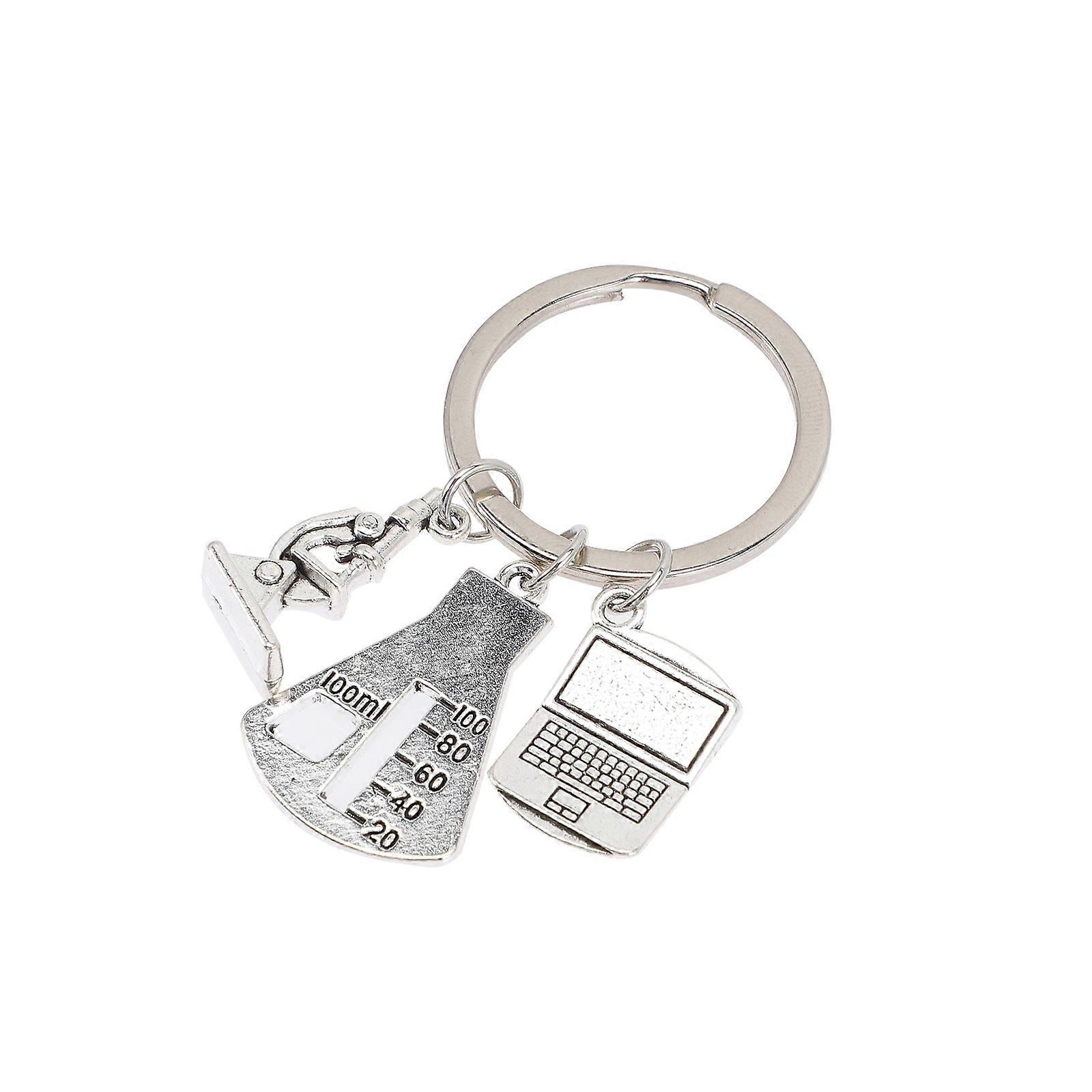 Chemistry Keychain Metal Key Pendant for Decoration 2Pcs Silver Microscope Design