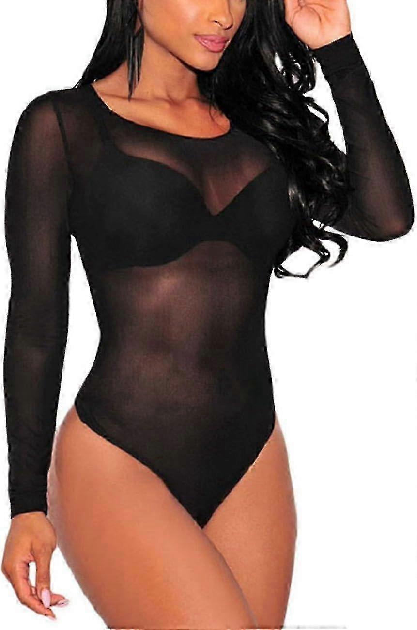 Mayfasey Women's Bodysuits Sleeves Sheer Mesh See Through Jumpsuit Bodysuit Top Leotard_newway 2025