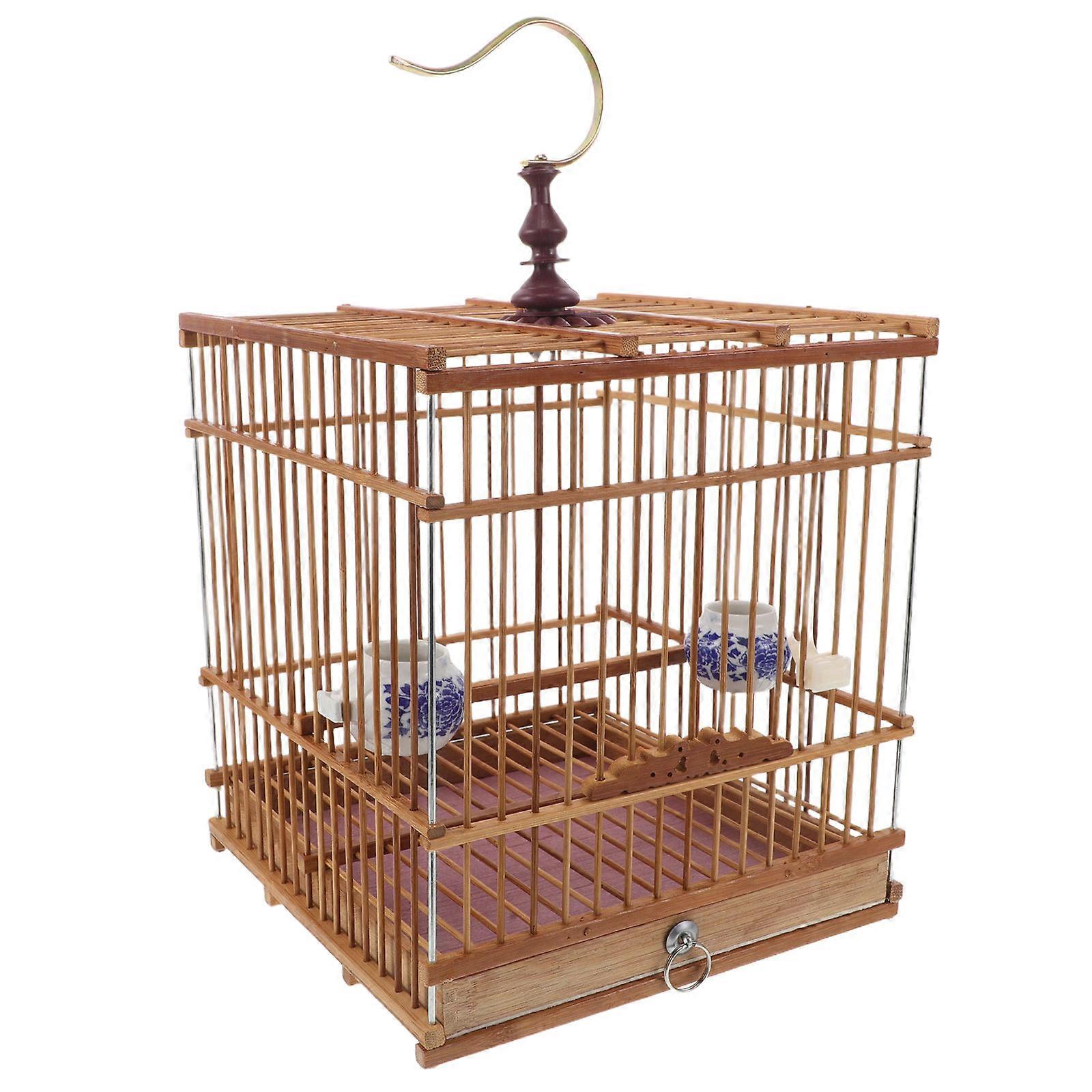 Rectangular Bamboo Birdcage With Removable Tray For Small Birds Parakeets Indoor Balcony Garden Easy Cleaning 1Pcs