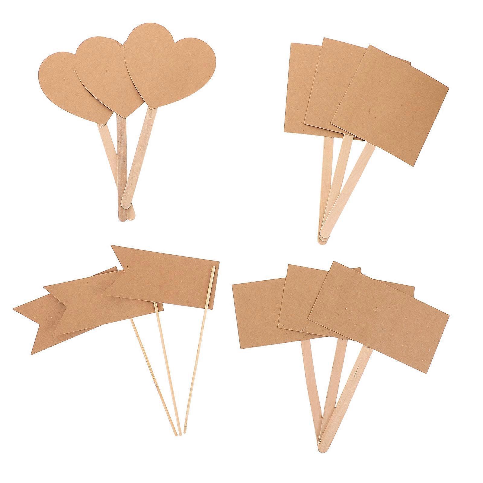 Heart Cake Decorations Kraft Paper Toppers for Birthday Party Square Rectangle Flag Shape 60Pcs
