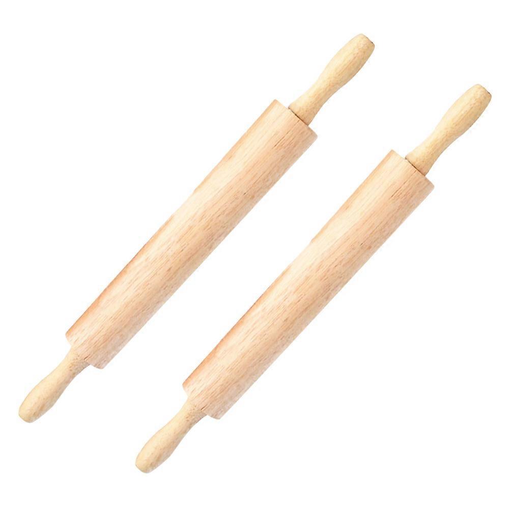 Cylindrical Wooden Rolling Pin For Cooking And Baking Dough Comfortable Grip Light Yellow Finish With Smooth Rolling Action 2Pcs