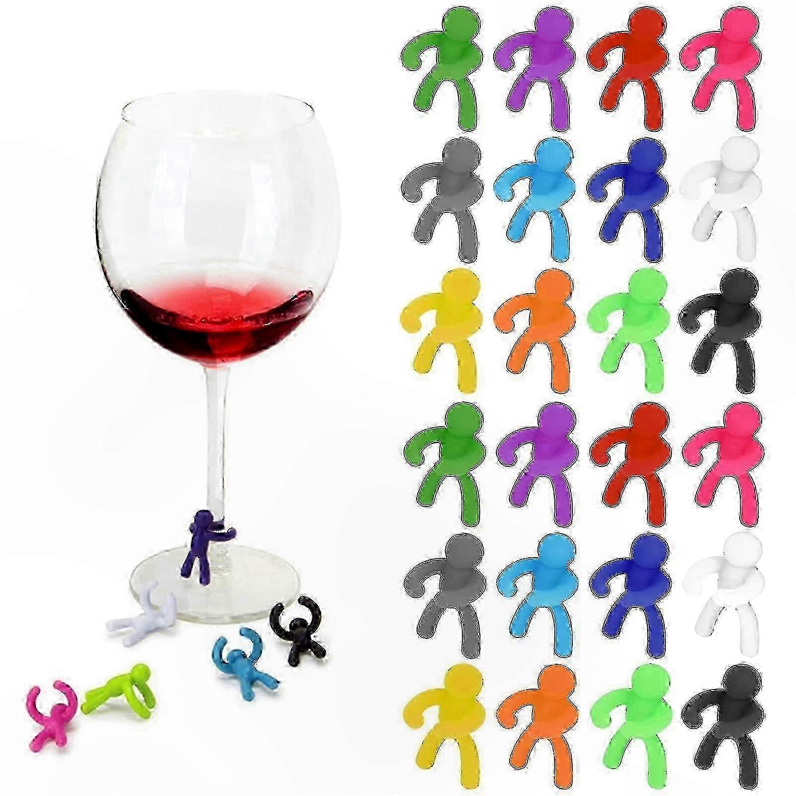 Set of 24 Mixed Color Silicone Wine Markers for Glass, Ideal for Parties and Events