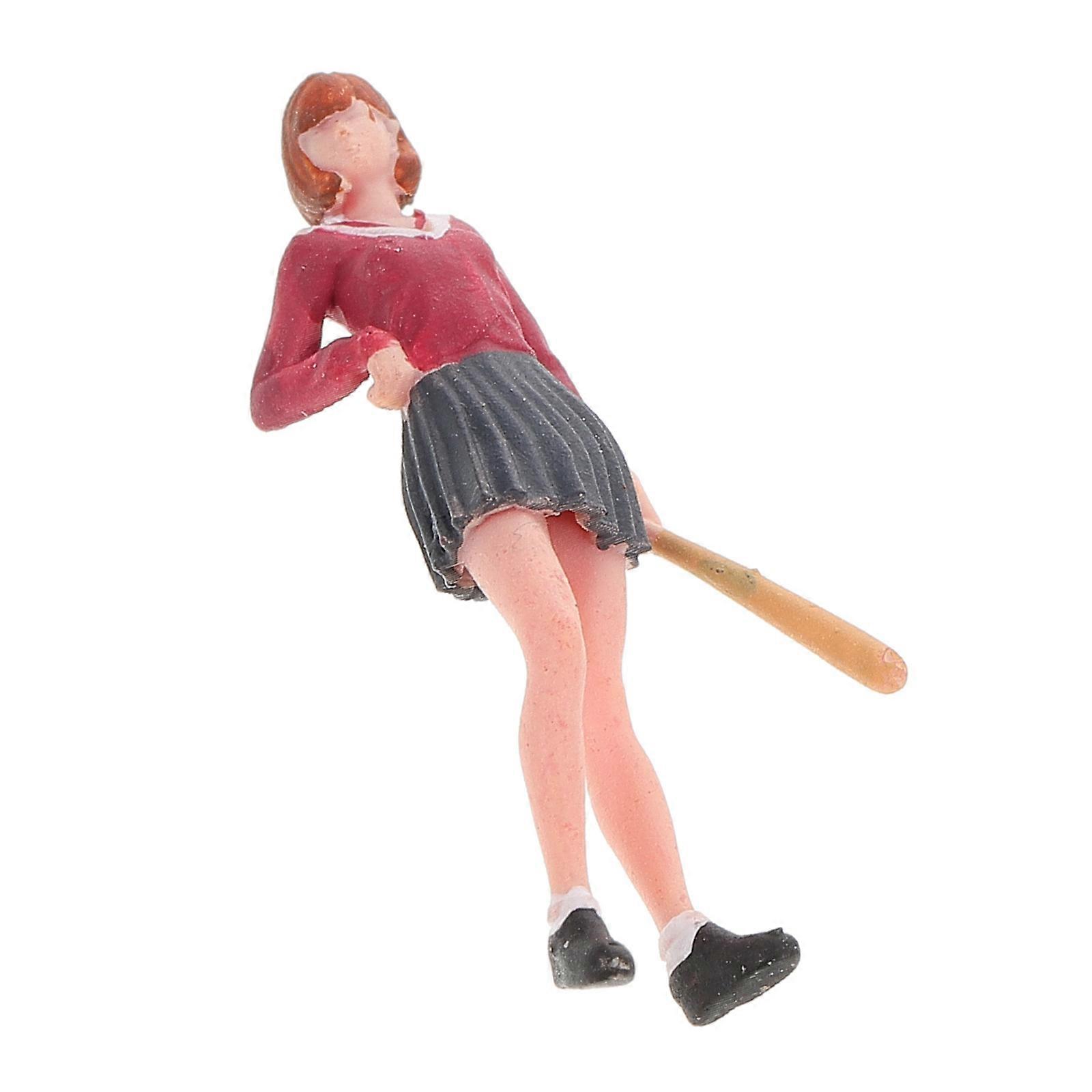 Painted Plastic Mini Baseball Girl Figurines for Model Trains 3Pcs