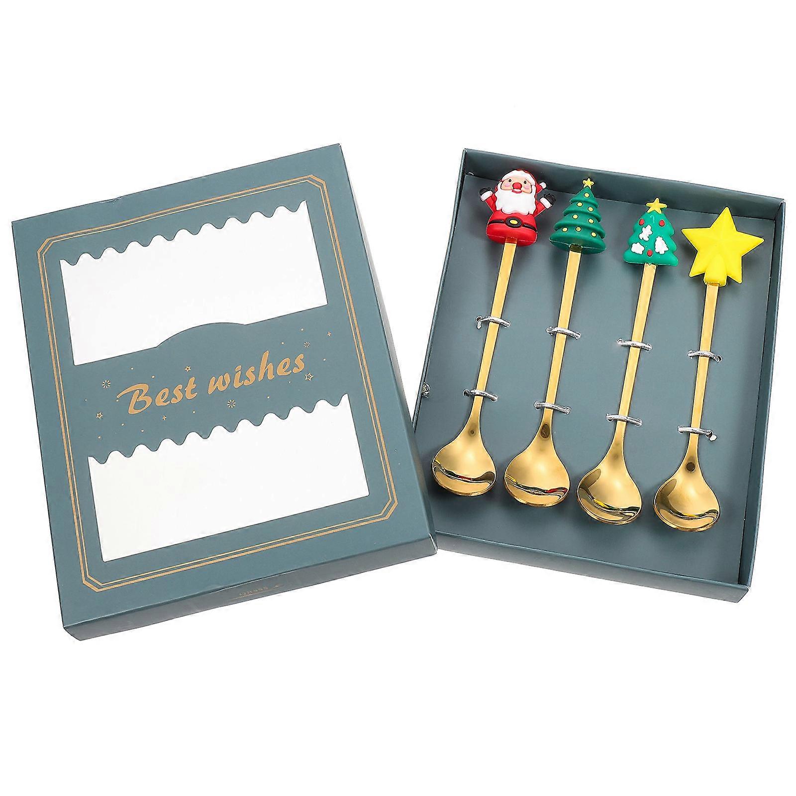 Green Christmas Coffee Spoon Decorative Dessert Scoop 4Sets for Storage Use