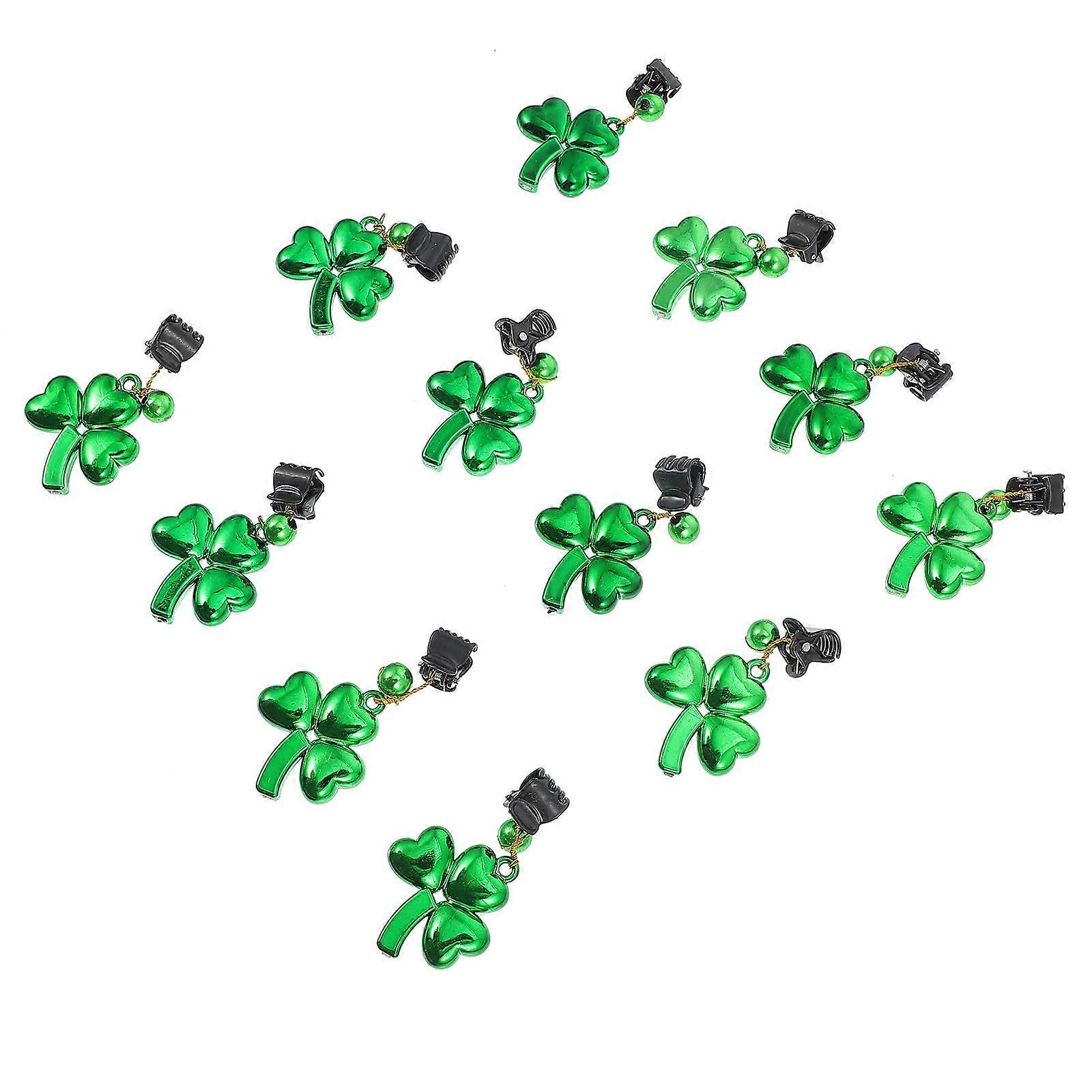 St. Patrick's Day Shamrock Pendant for DIY Use 12Pcs Green Plastic Charms