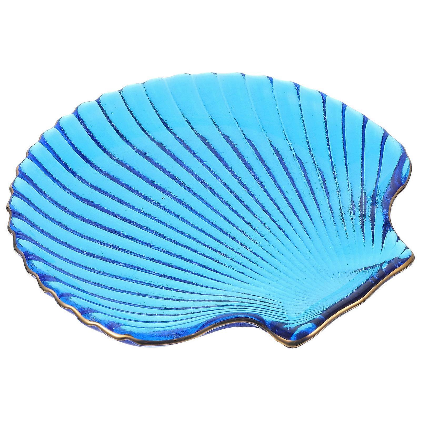 Shell Serving Platter Glass Plate Party Use Elegant Design Blue 1Set