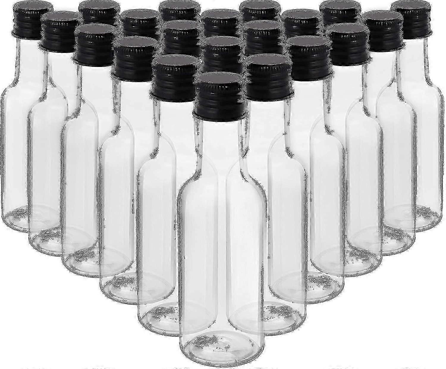 Mini Liquor Bottles (24 Pack) - Reusable Plastic 50ml Empty Spirit Bottles With Black Screw Caps And Liquid Funnel For Easy