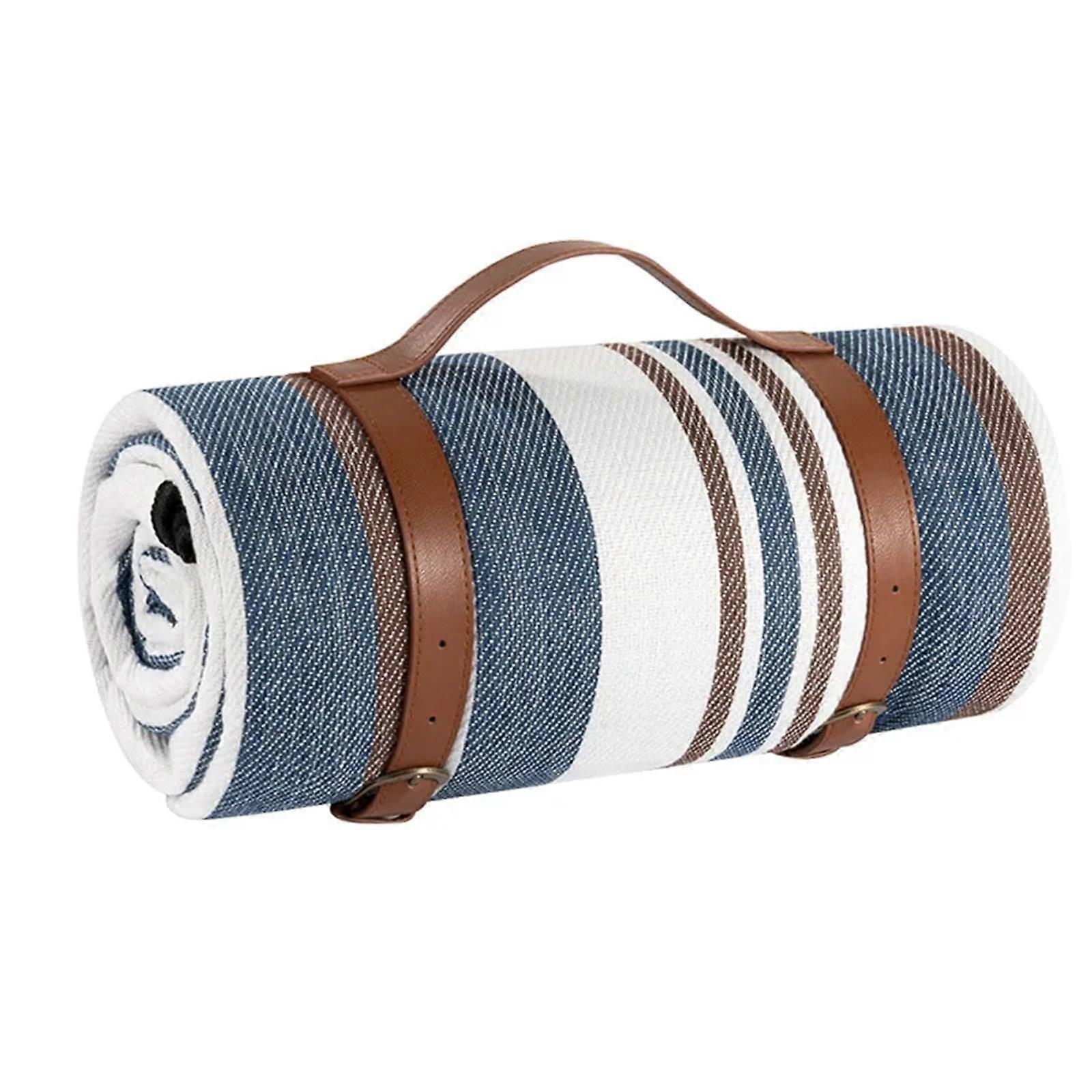 Waterproof Picnic Blanket Outdoor Mat with Leather Strap, Colorful Plaid, Rectangular, 150x200x0.4cm, Beach Camping Pad
