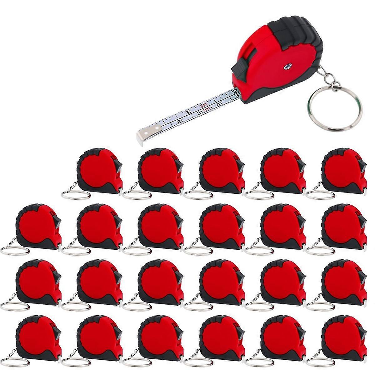 Mini Tape Measure Keychain Set, 3 ft Retractable, 24 Pieces,Red