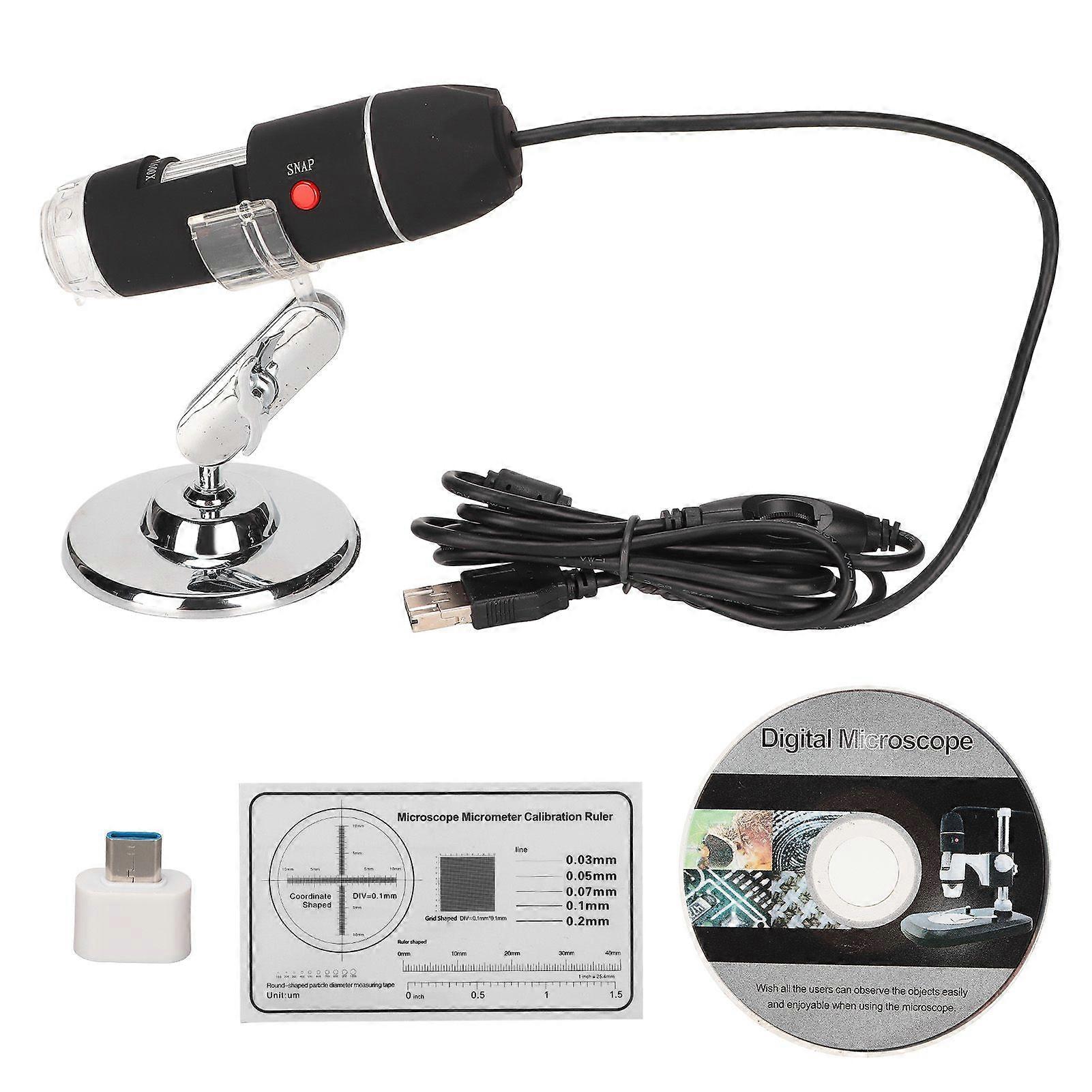 USB Digital Microscope 1600X 1080P HD Adjustable Brightness 8 LED Mini Handheld Microscope for Android Phone Computer