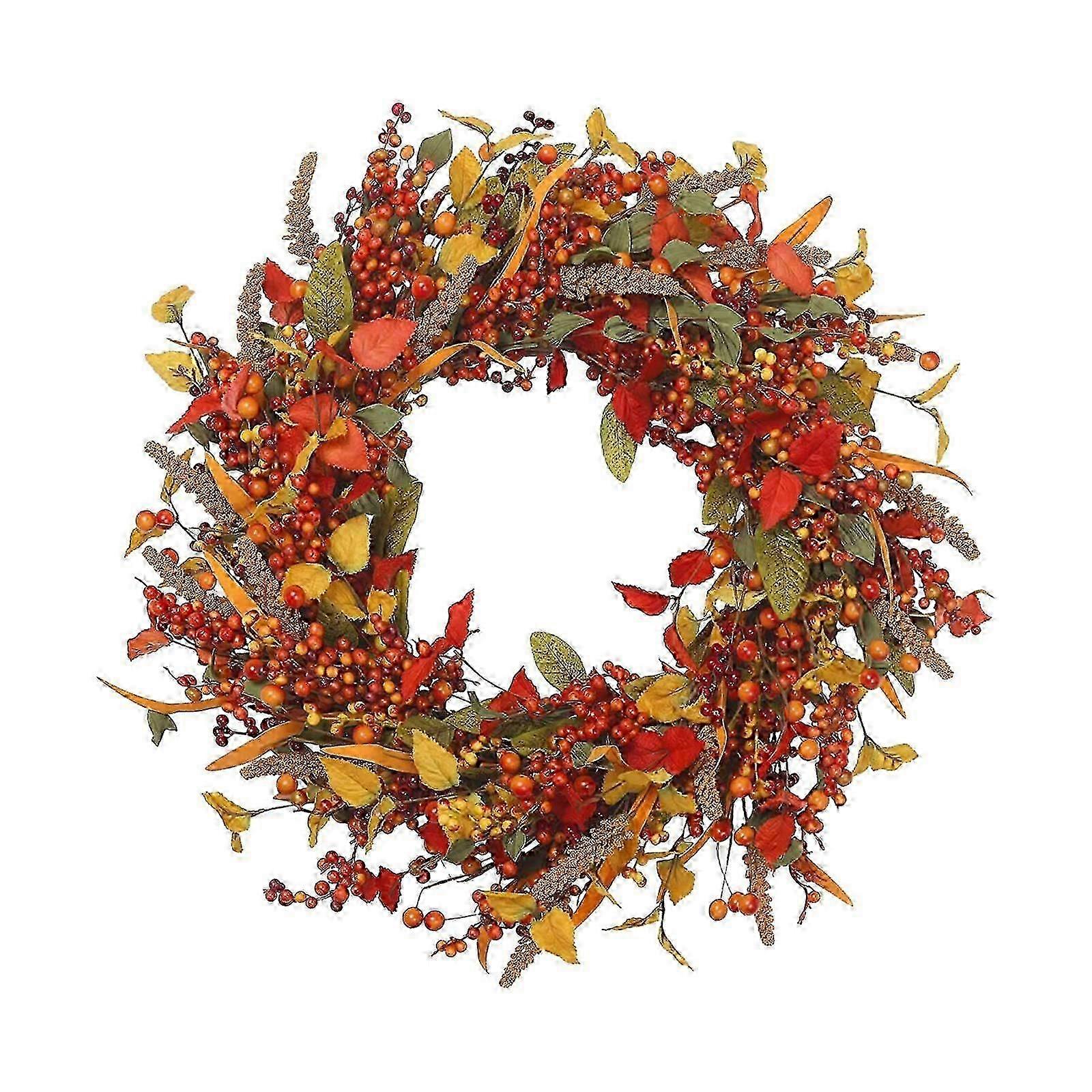 Artificial Autumn Fall Wreath with Berries for Front Door, Thanksgiving Home Decor Celebration