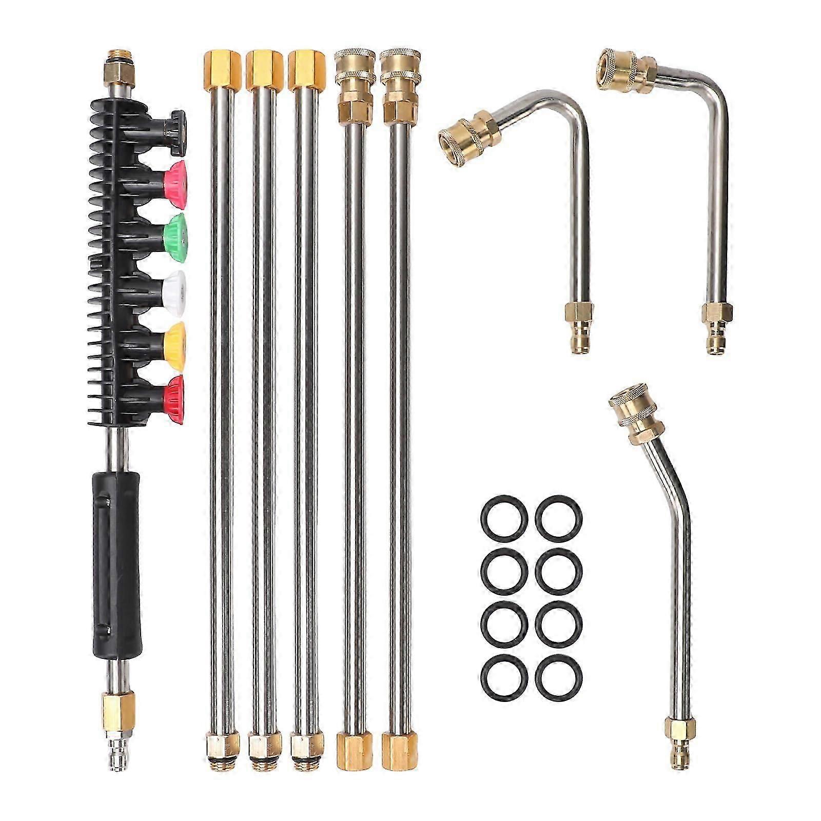 Pack of 9 Pressure Washer Extension Wand Upgrade Power Washer Lance with 6 Nozzle Tips 30 90 120 Curved Rod 1/4' Quick Connect PSI 4000