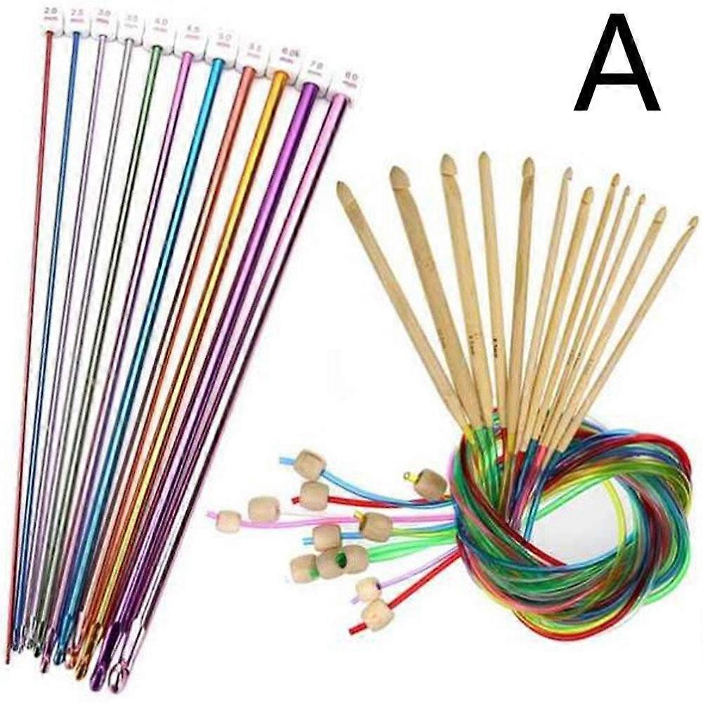Tunisian Crochet Hooks Set 23 Pcs Aluminum and Bamboo Needles for Afghan Blanket Craft with 12 Sizes Smooth Knitting Yarn Tools