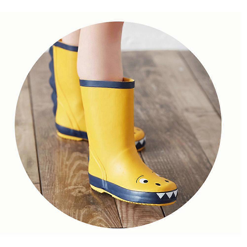 Kids Rain Boot Dinosaur Design Non-Slip Waterproof 1Pair Yellow