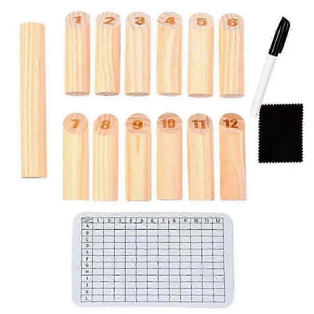 Wooden Tossing Game Set with Numbered Blocks for Throwing Bowling Game