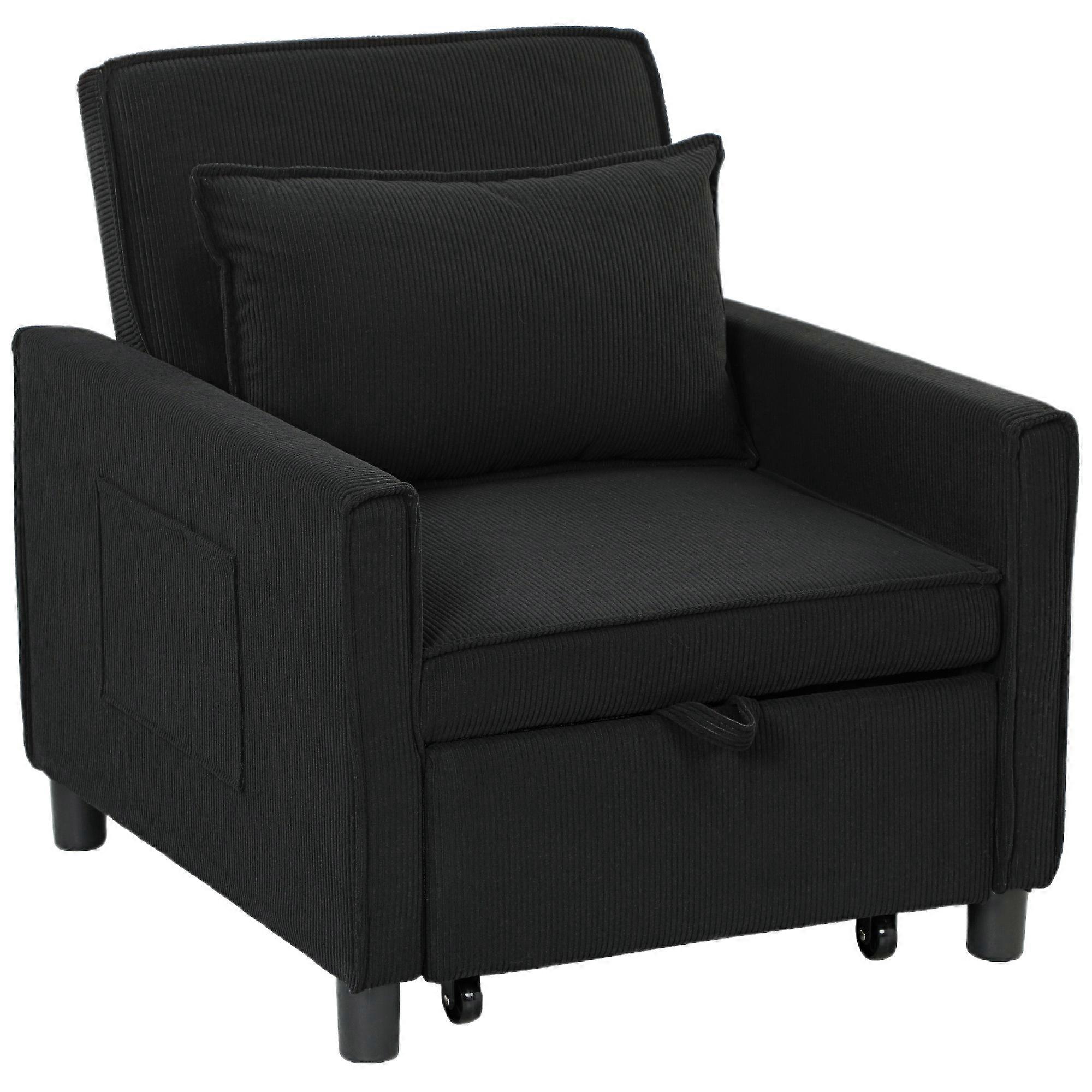 Black HOMCOM 3-in-1 Recliner Chair Bed Function Adjustable Wheels