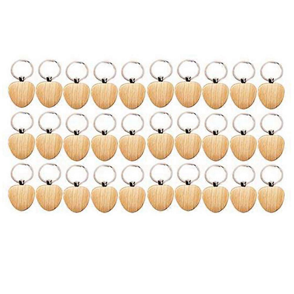 30Pcs Blank Heart-Shaped Wooden Key Chain DIY Keychains Key Tags Gift