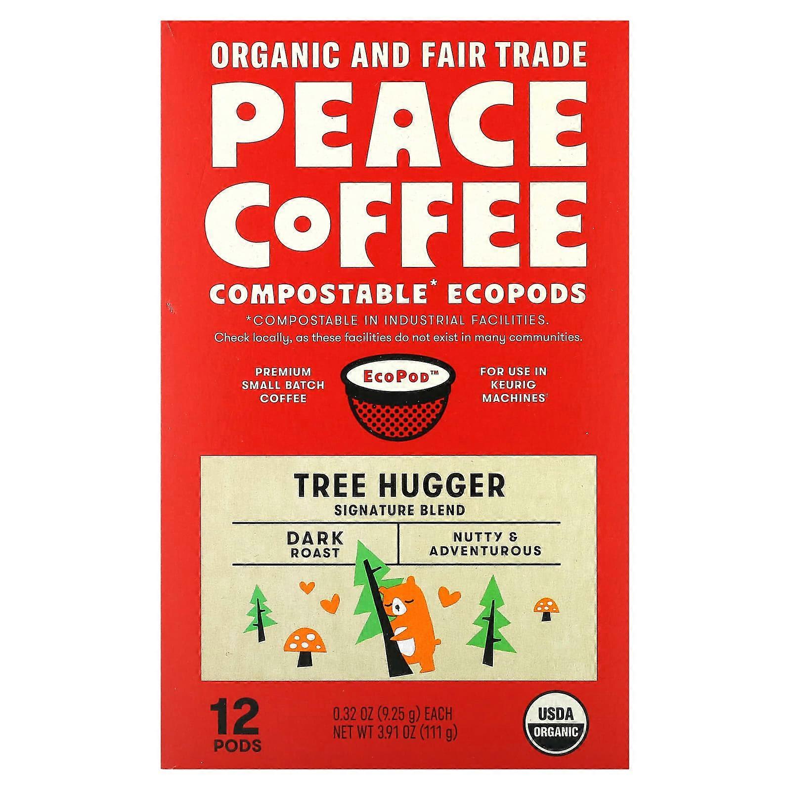 Organic Tree Hugger, Signature Blend, Dark Roast, 12 Pods, 0.32 oz (9.25 g) Each