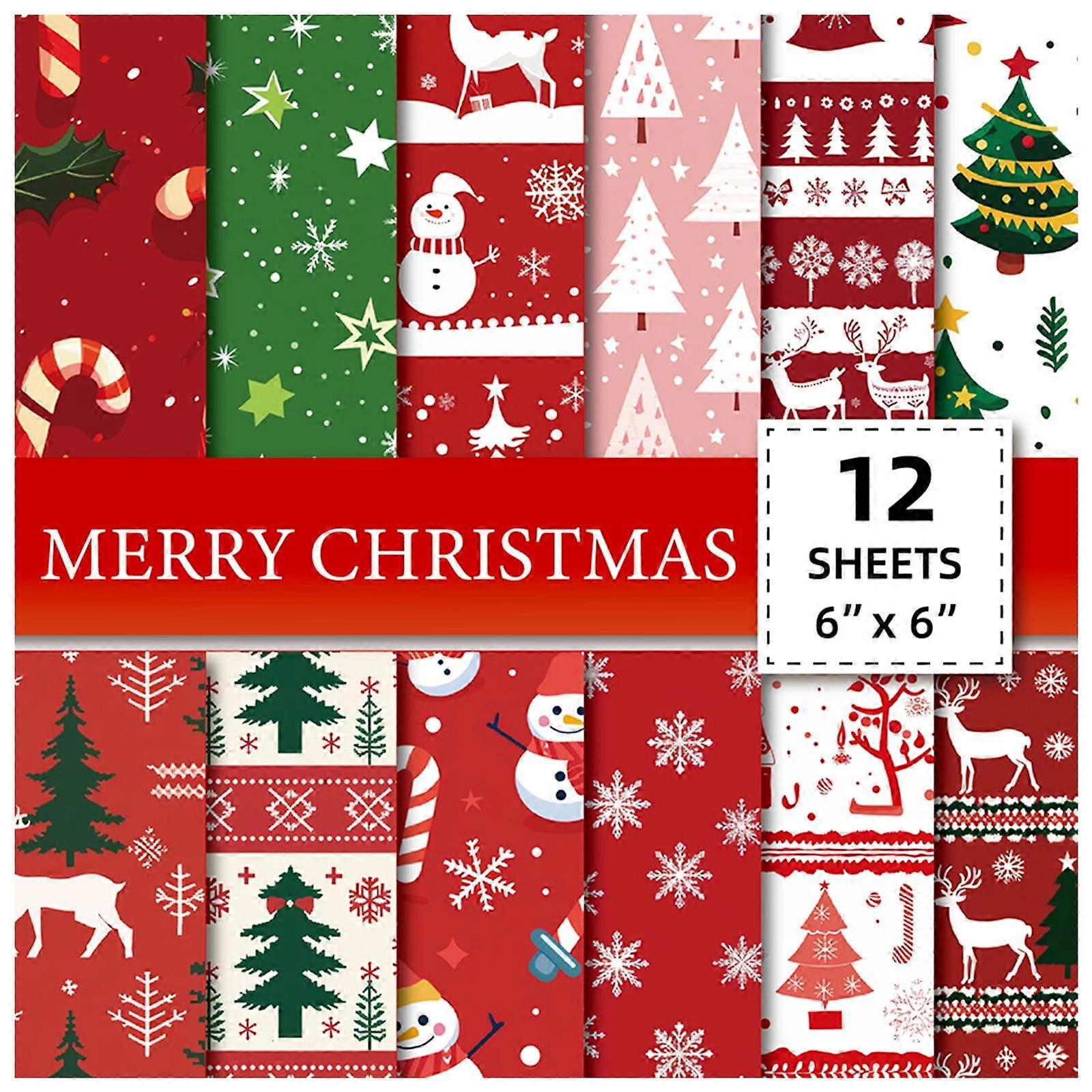 12 Sheets 6x6 Christmas Scrapbook Paper Pad, Single-Side, for Xmas Crafts, Card Making, Journal, Decorative Background, Compatible with Yhmxh