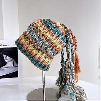 Autumn Winter New Personalized Hip-hop Style Knitted Hat Women's Color Matching Warm Wool Hat Casual Pullover Hat