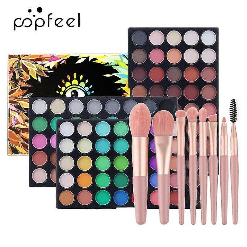 POPFEEL120 Color Eye Shadow Palette Natural Nude and Neon Combination+8PCS Brushes Makeup Set
