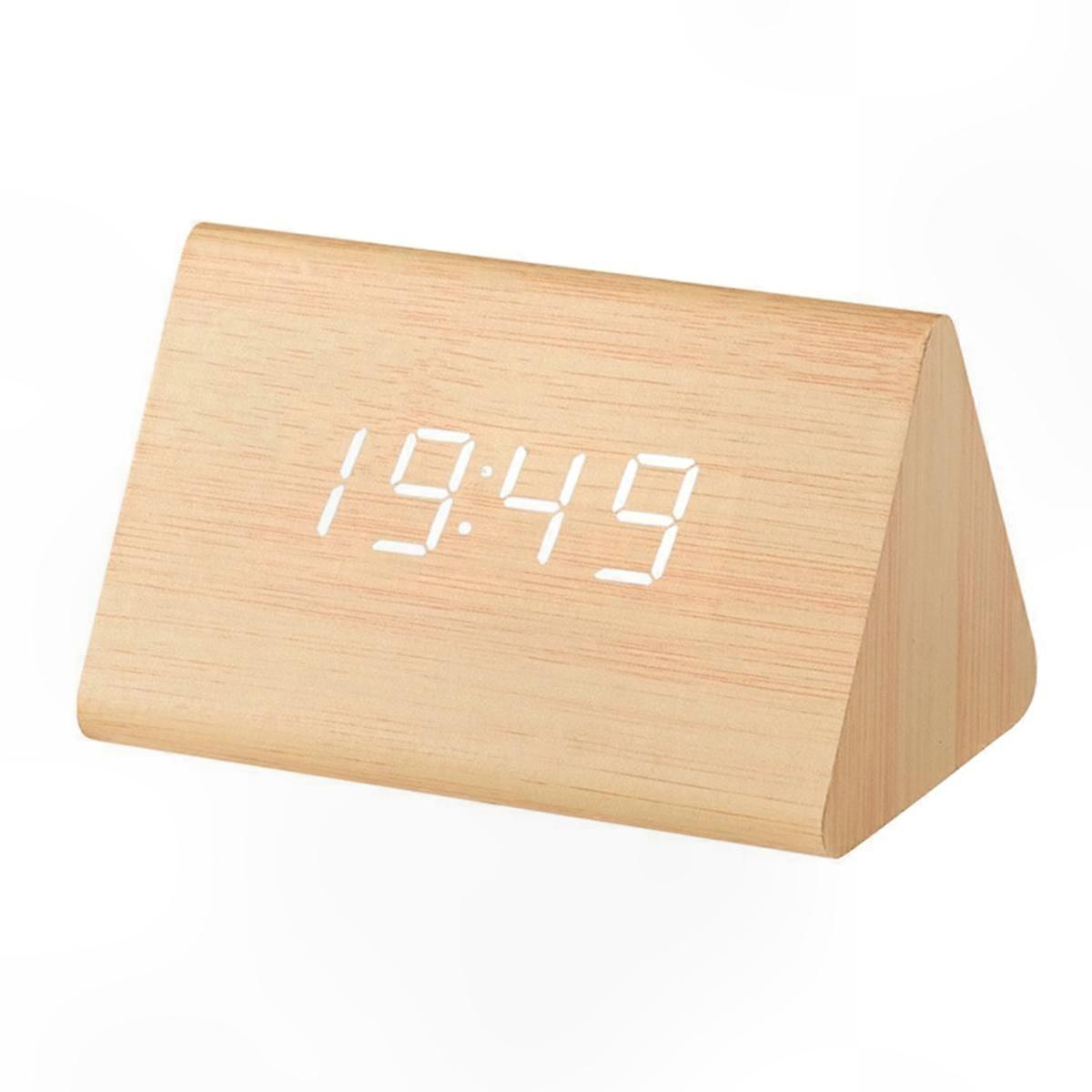 Multifunctional Wooden LED Alarm Clock with Voice Control and Silent Digital Display