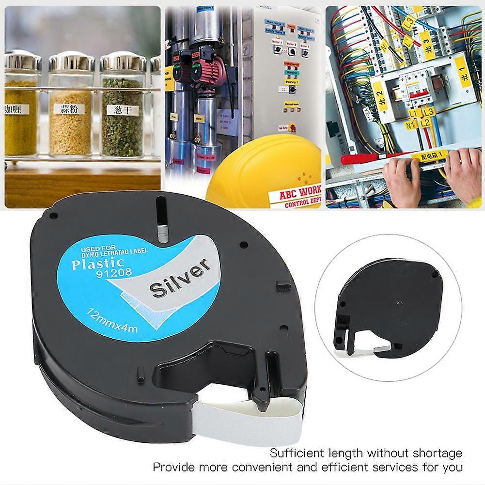 Label Tape 12mm x 4m Silver Background Black Letters 91208