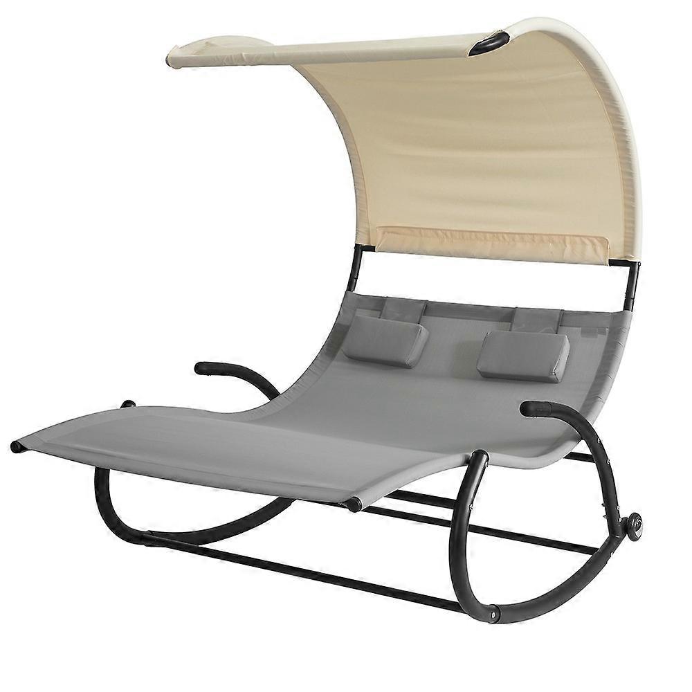 2 Person Lounge Chair Outdoor Garden Patio Swing Bed Rocking Sun Lounger Swing Sun Bed with Sun Shad
