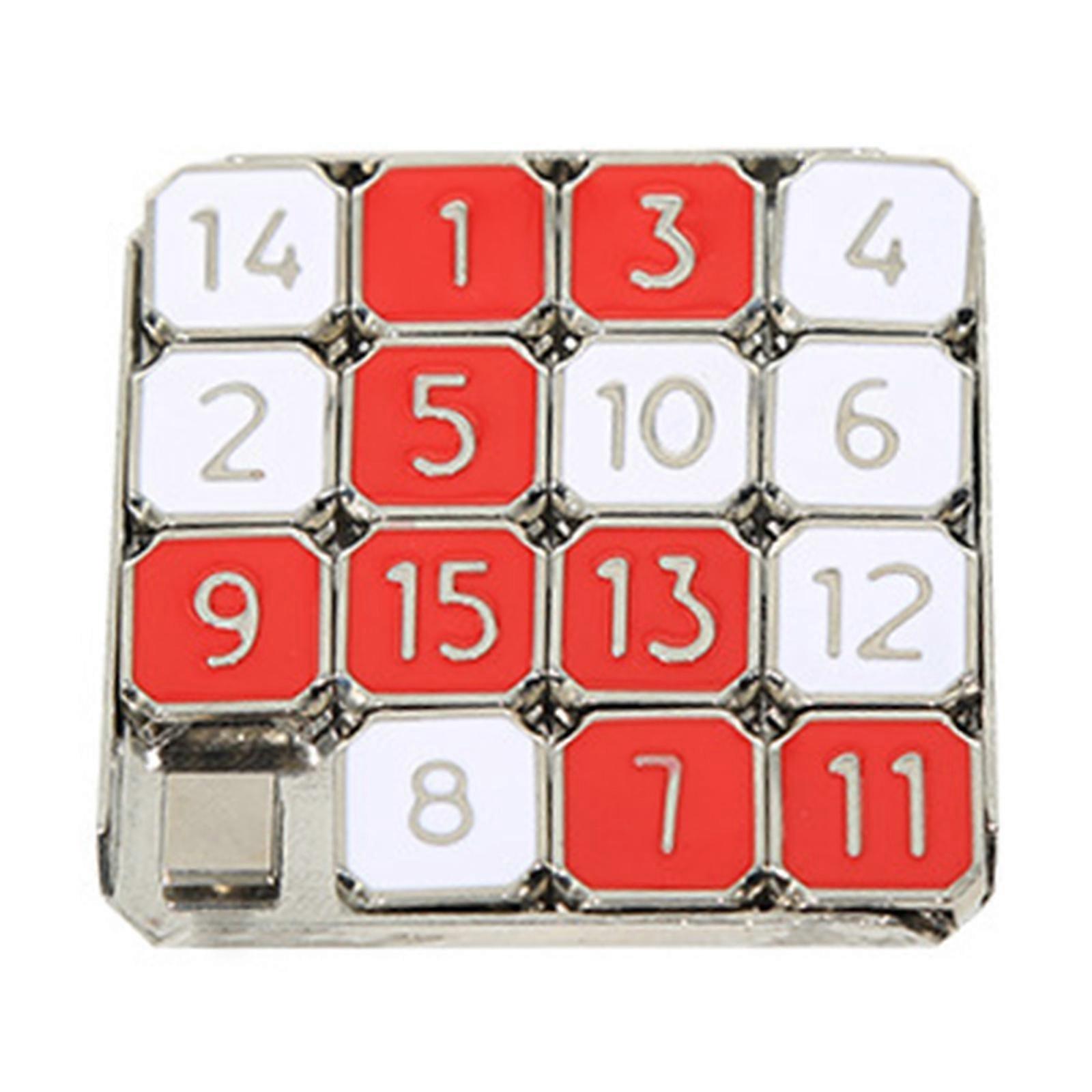 Classical 15 Tile Zinc Alloy Slide Puzzle Compact Travel Brain Exercise Game For All Ages Multicolor