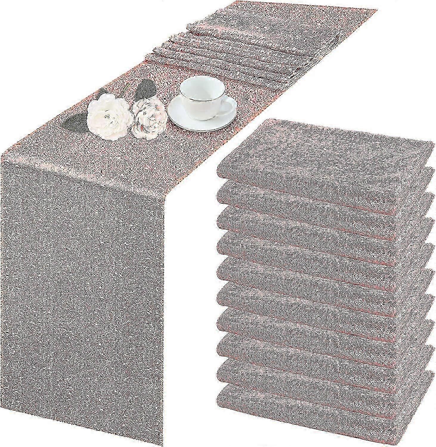 10 Pack Sequin Table Runner 30.48cm x 275cm Rose Gold Sequin Tablecloth for Rectangular Table Wedding Birthday Party Festive