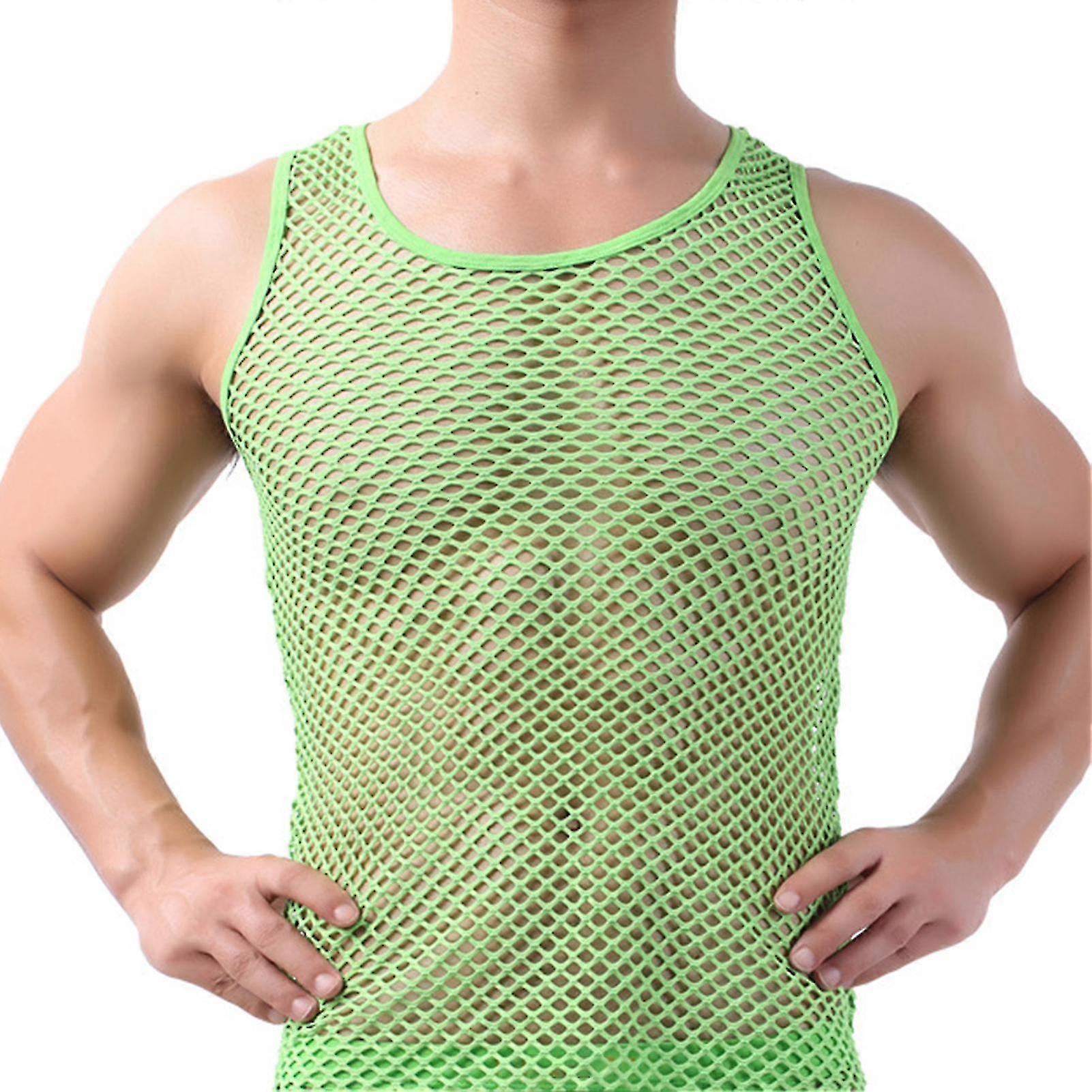 Sleeping vest for men - Fianao pure color mesh fish net undershirt