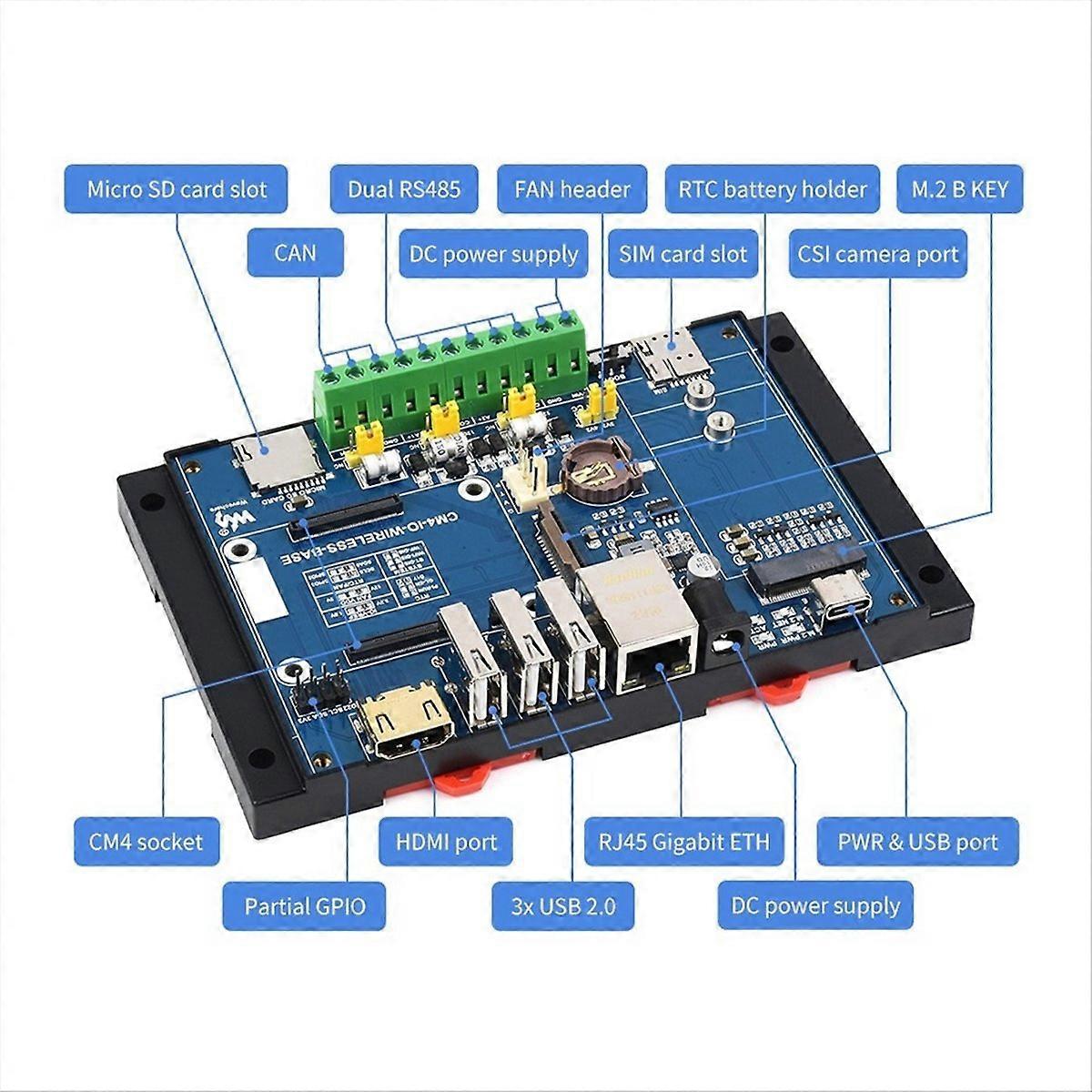 Waveshare CM4 Expansion Module Gigabit Ethernet 5G/4G Expansion Board M.2/Mini-PCIe for Raspberry Pi