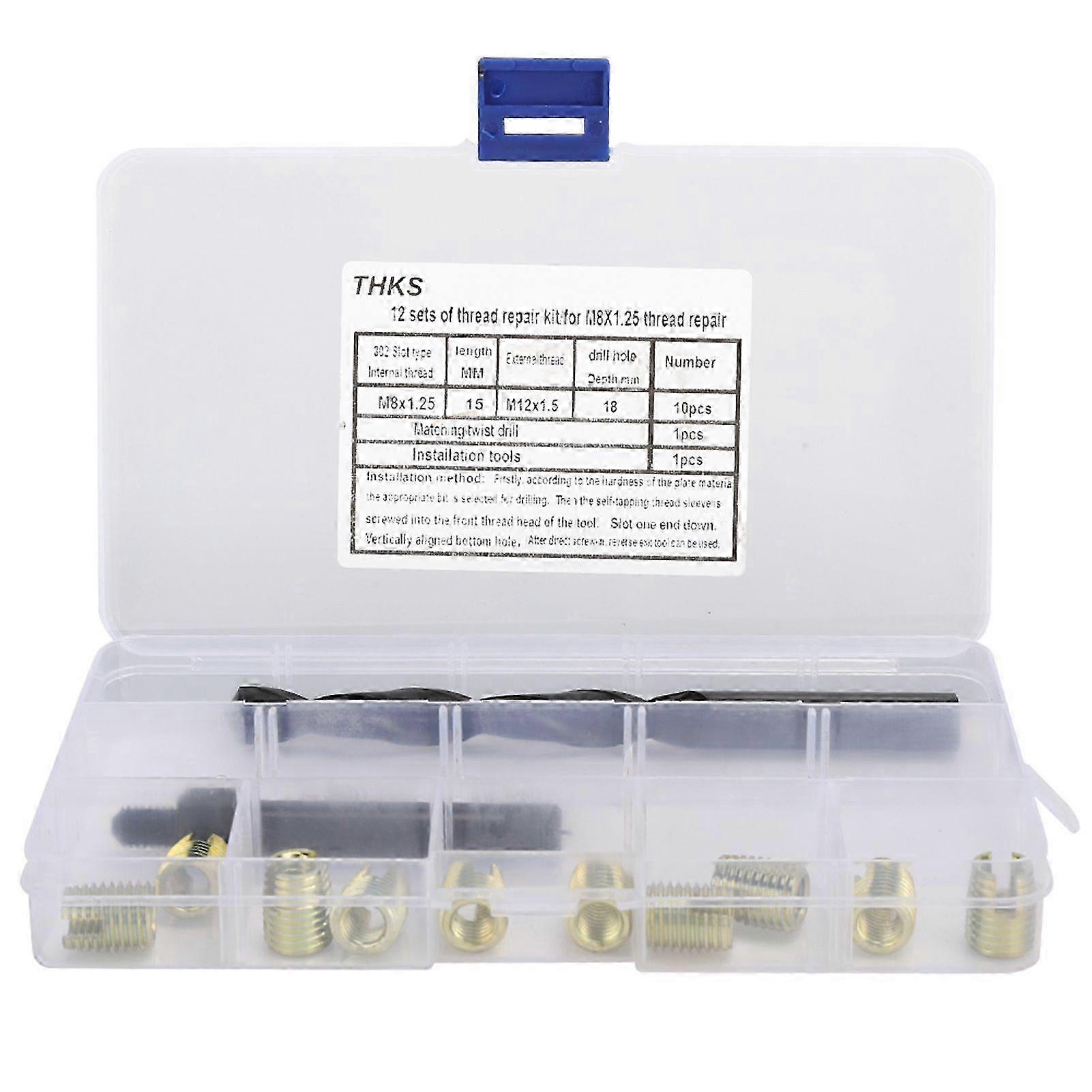 12PCS M8 x 1.25 Thread Repair Kit Self Tapping Thread Inserts Tool Set