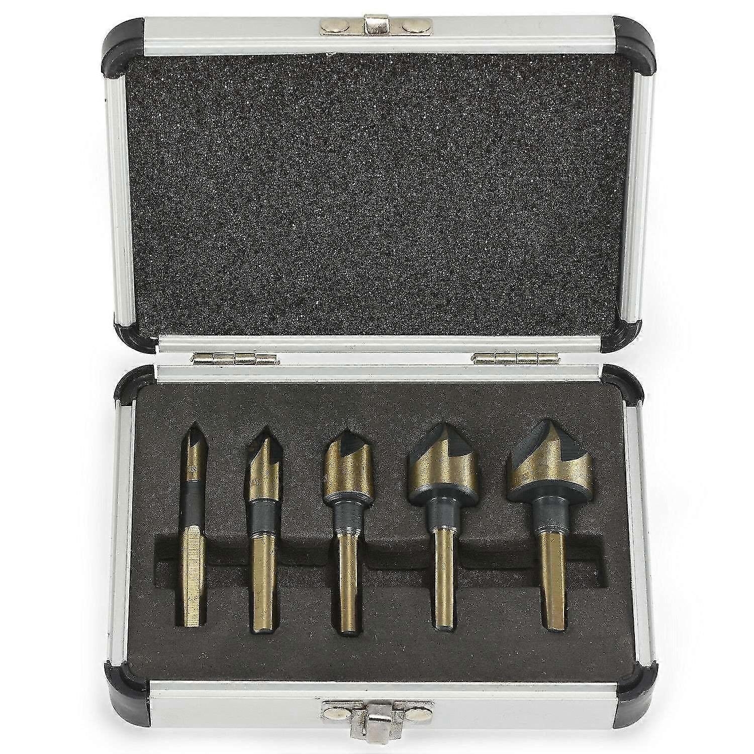 5 Pieces 82 Degrees Countersink Drill Bit 5 Flute Chamfering Cutter Hand Tool Set